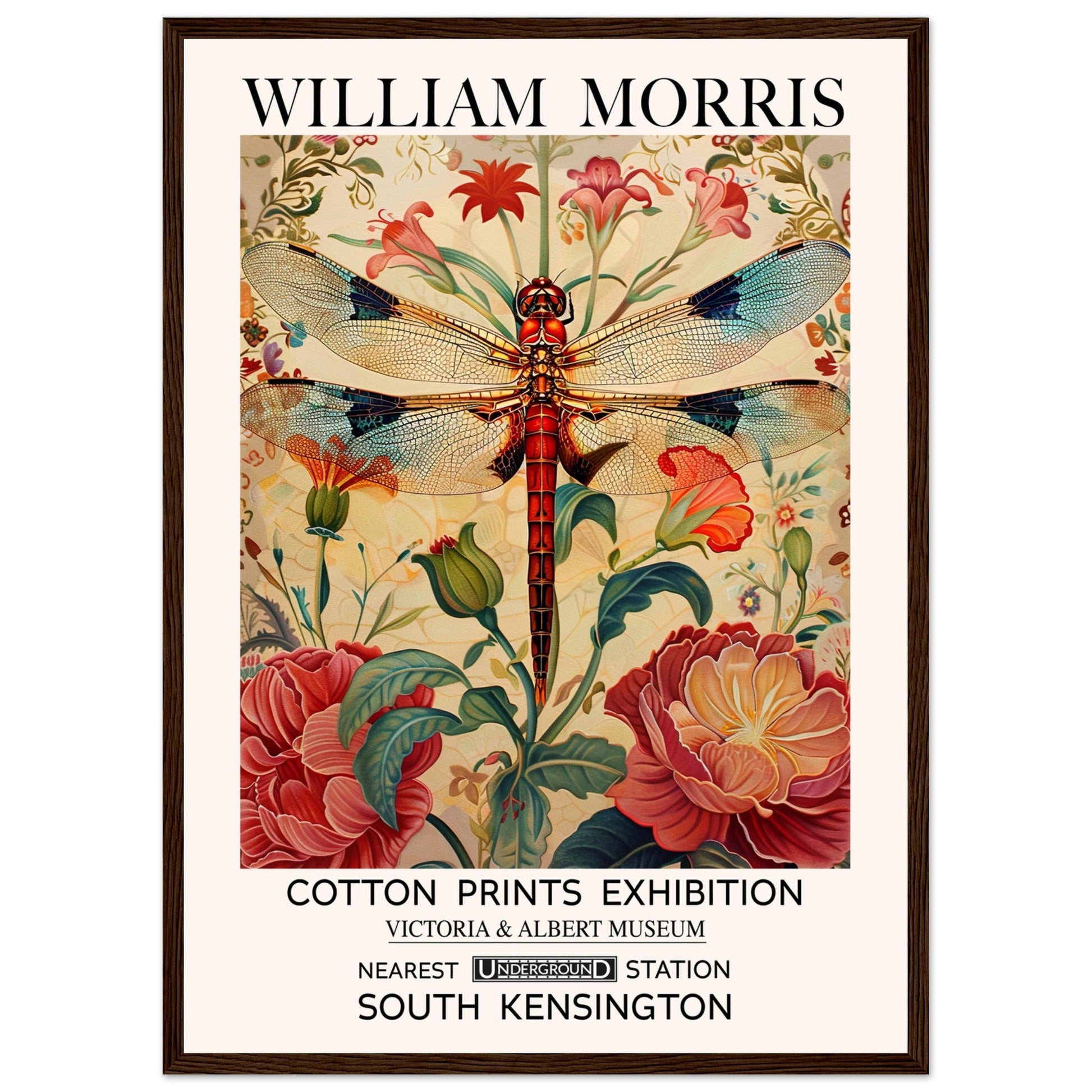 William Morris Framed Print - The Dragonfly, cream, Floral Background, Framed Art print, #illieeart