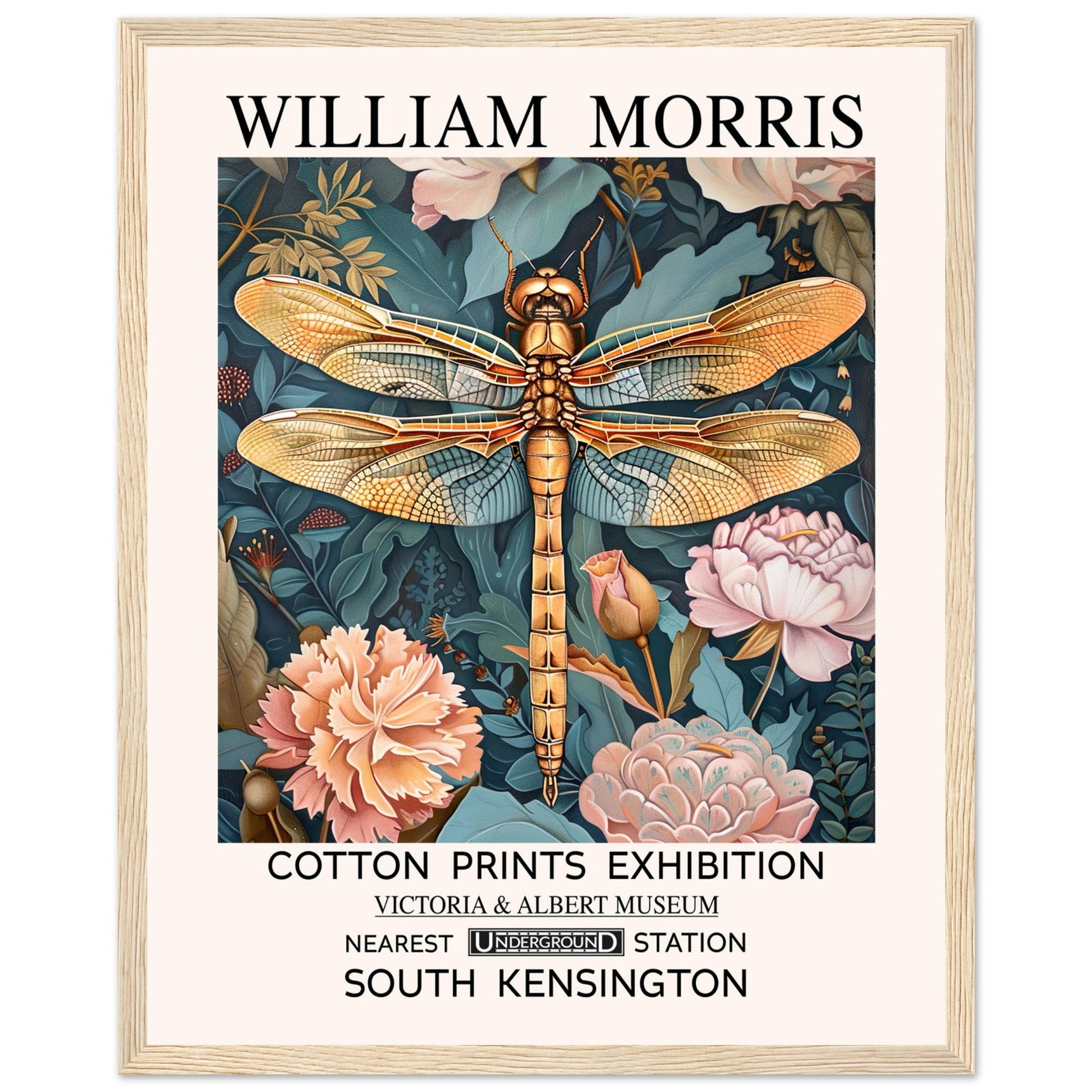 William Morris Framed Print - The Dragonfly, Floral Background, Framed Art print, Teal, #illieeart