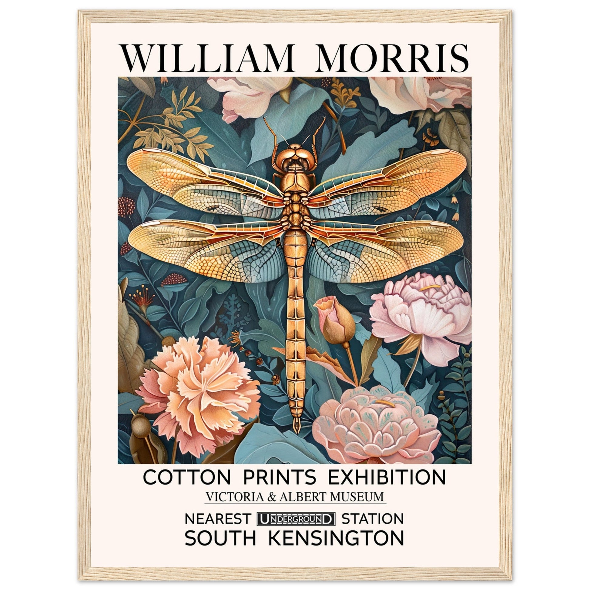 William Morris Framed Print - The Dragonfly, Floral Background, Framed Art print, Teal, #illieeart