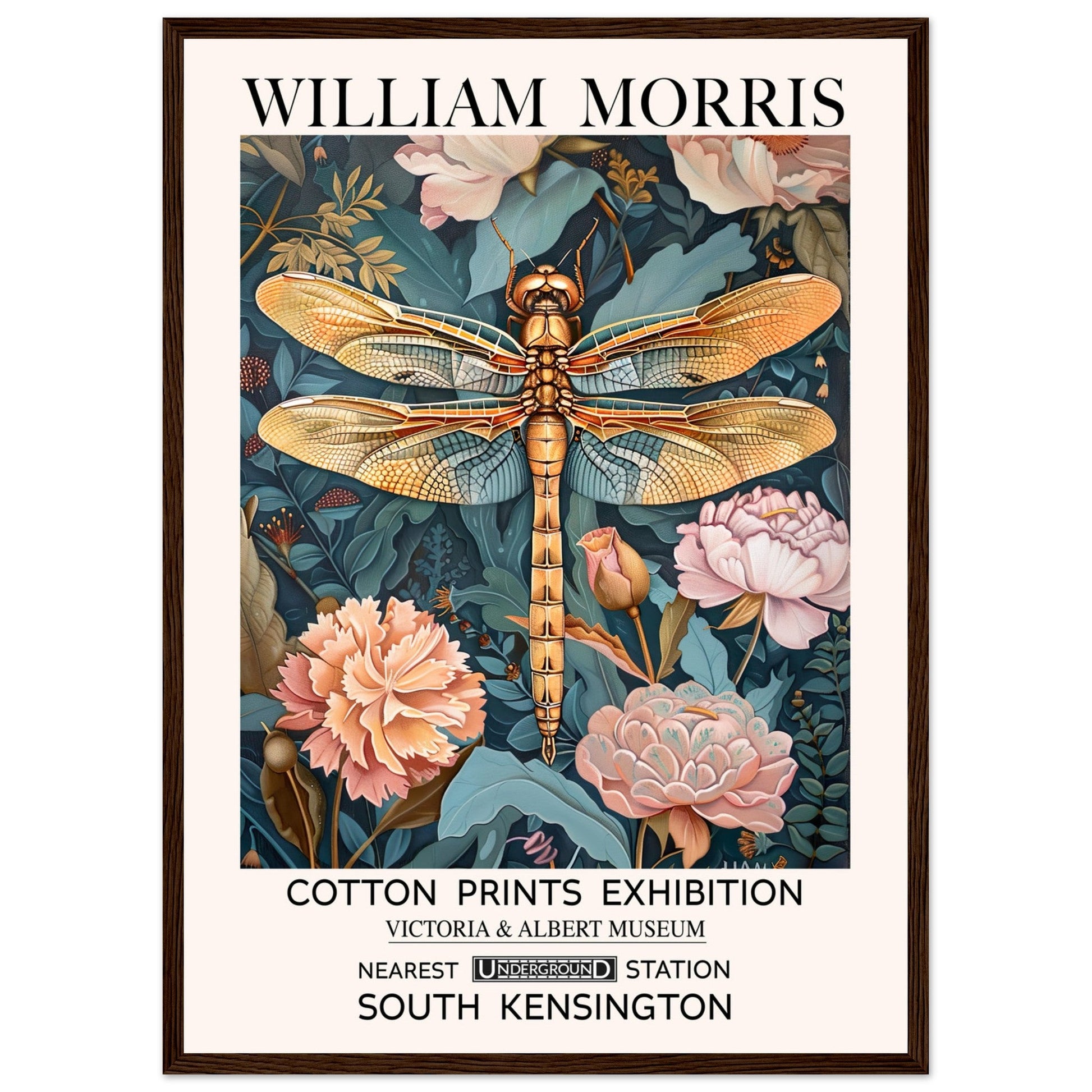 William Morris Framed Print - The Dragonfly, Floral Background, Framed Art print, Teal, #illieeart