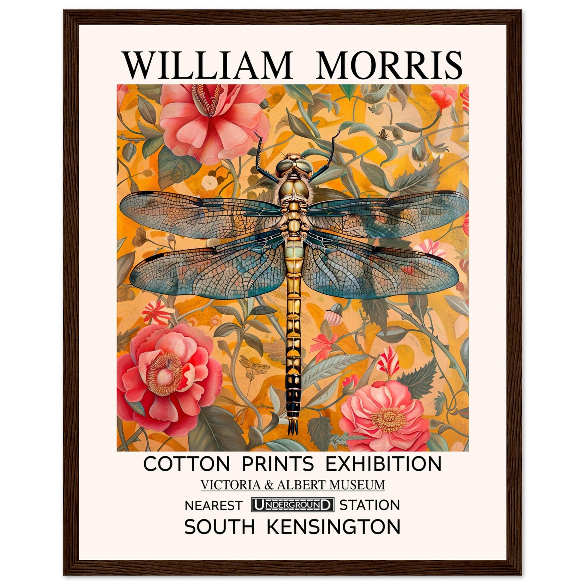 William Morris Framed Print - The Dragonfly, Floral Background, Framed Art print, yellow, #illieeart