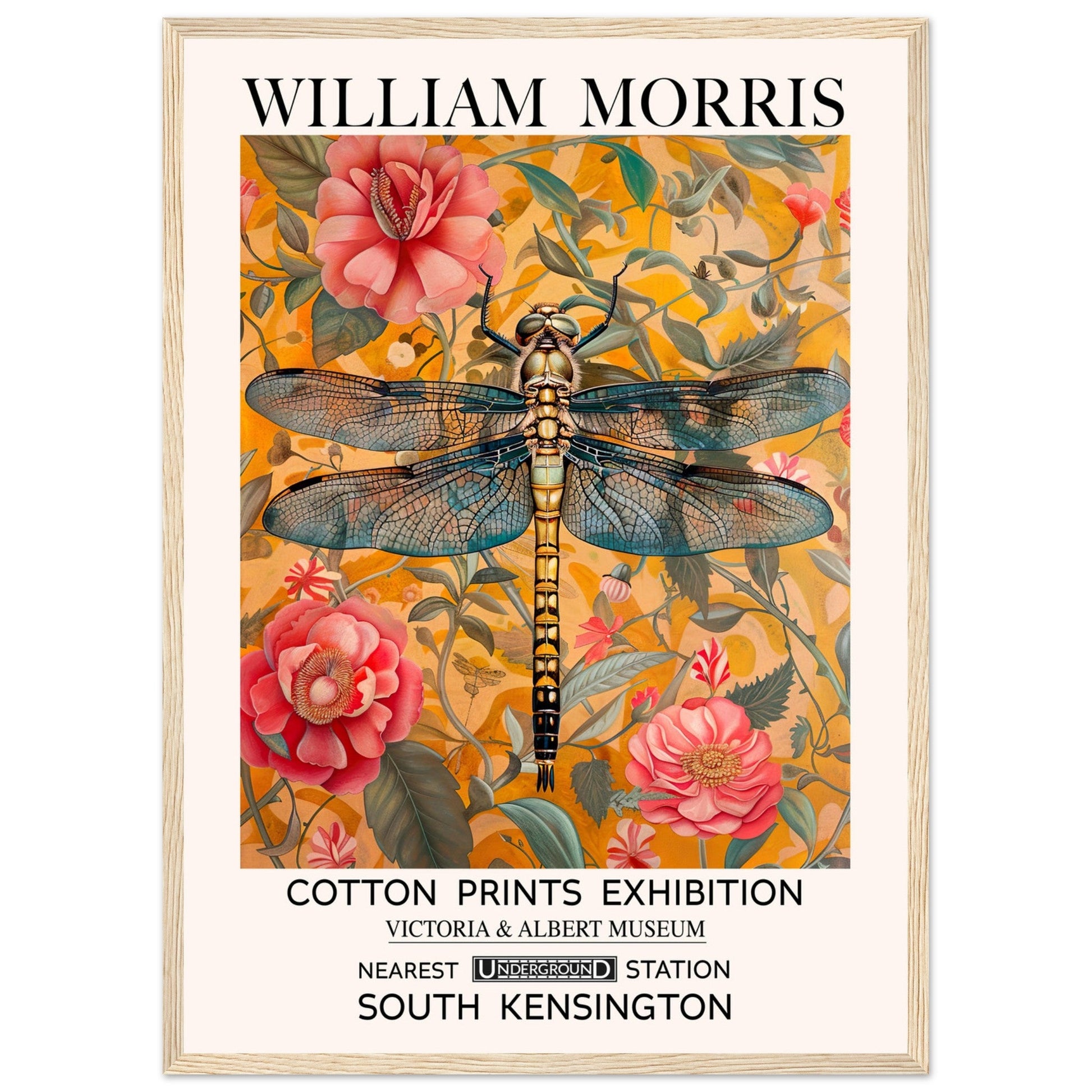 William Morris Framed Print - The Dragonfly, Floral Background, Framed Art print, yellow, #illieeart