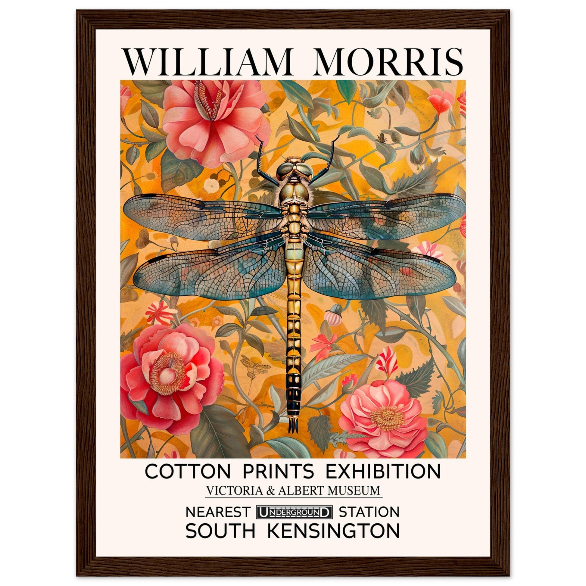 William Morris Framed Print - The Dragonfly, Floral Background, Framed Art print, yellow, #illieeart
