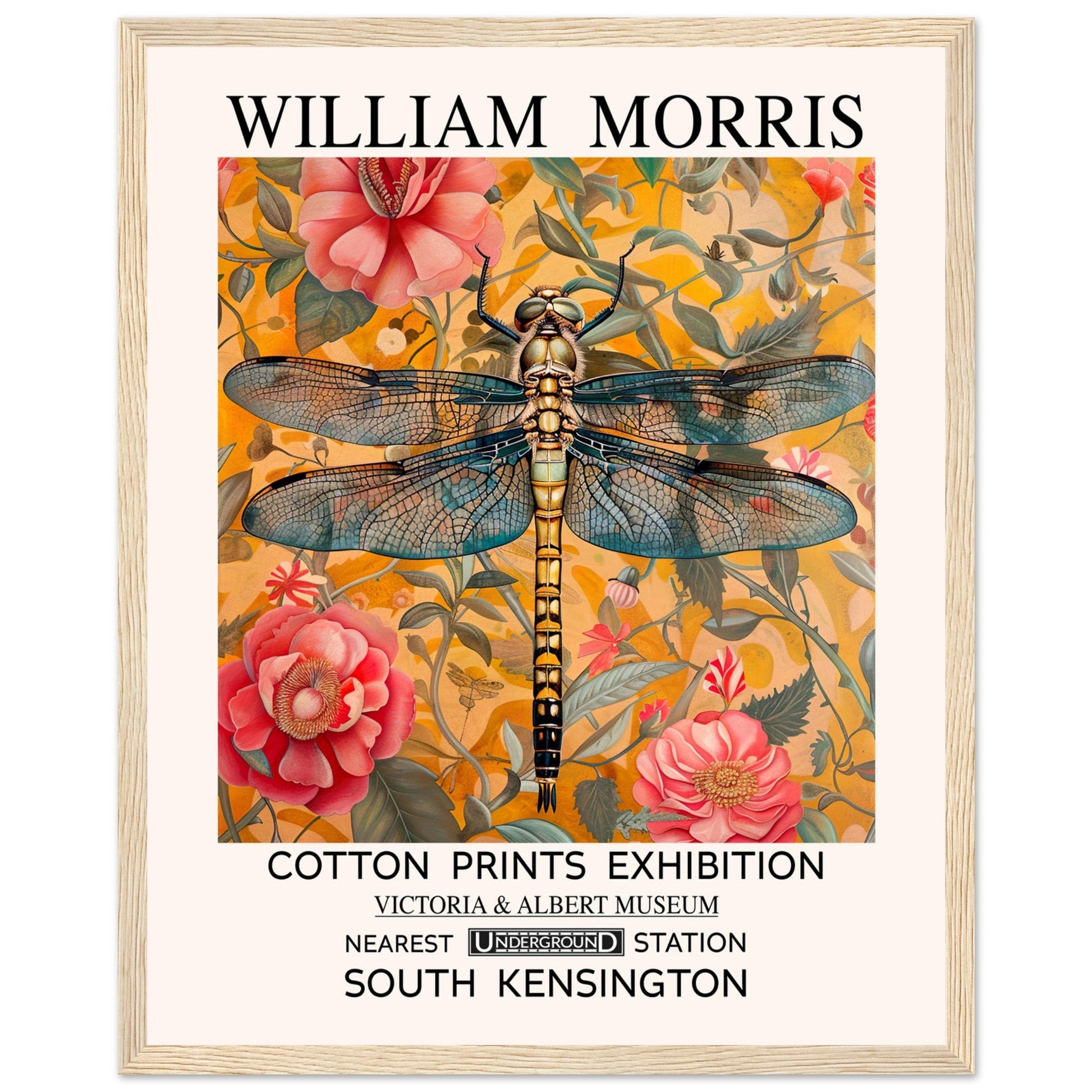 William Morris Framed Print - The Dragonfly, Floral Background, Framed Art print, yellow, #illieeart