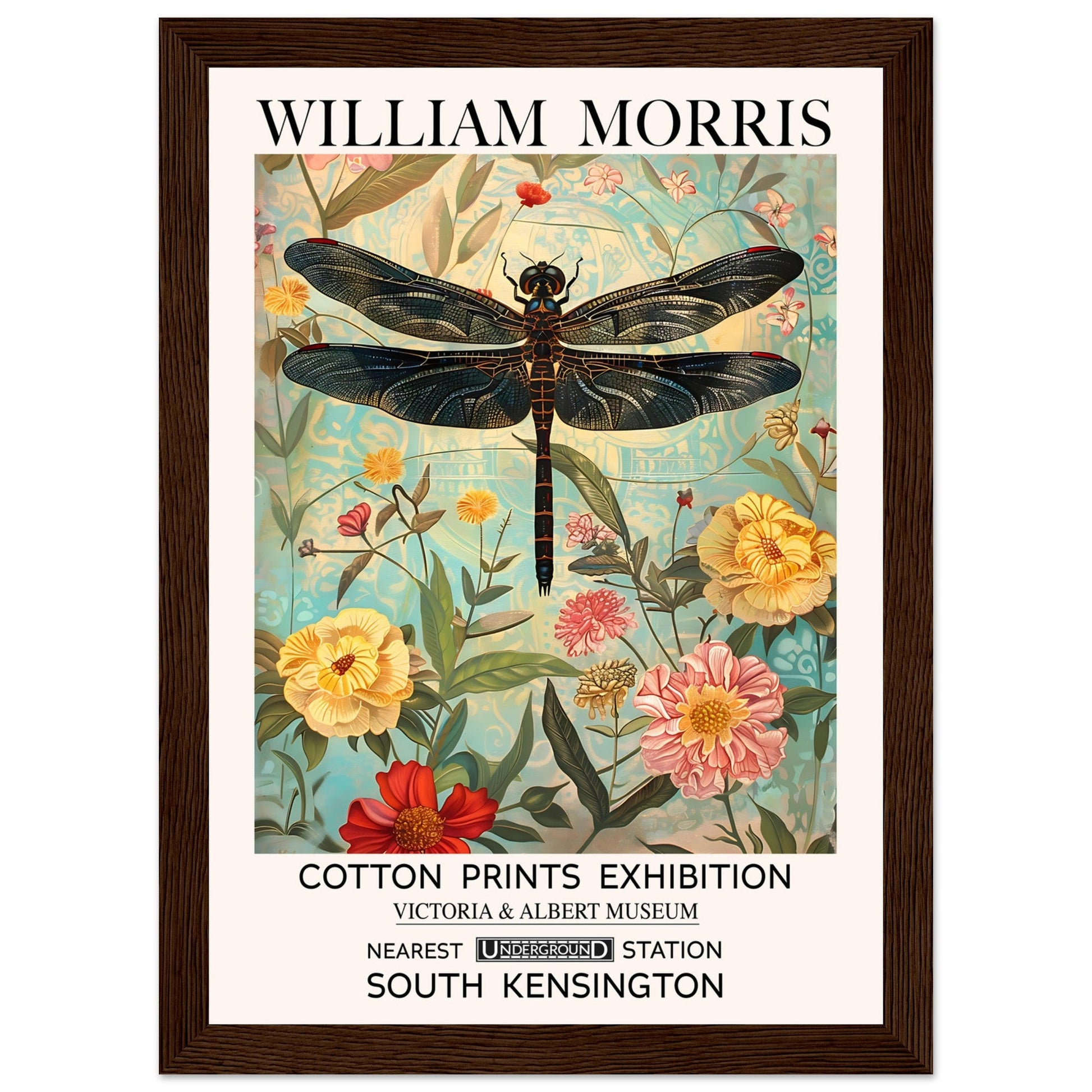 William Morris Framed Print - The Dragonfly, Floral Background, Framed Art print, yellow, #illieeart