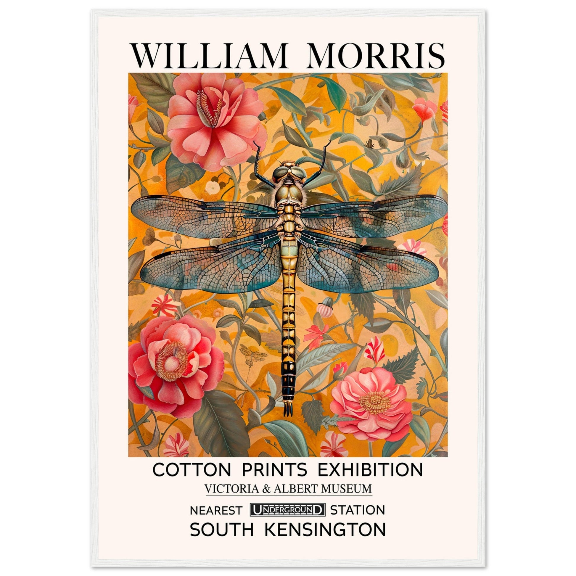 William Morris Framed Print - The Dragonfly, Floral Background, Framed Art print, yellow, #illieeart