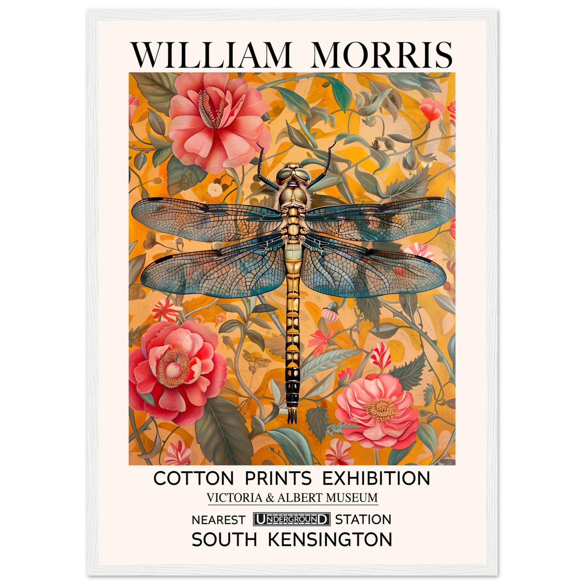 William Morris Framed Print - The Dragonfly, Floral Background, Framed Art print, yellow, #illieeart