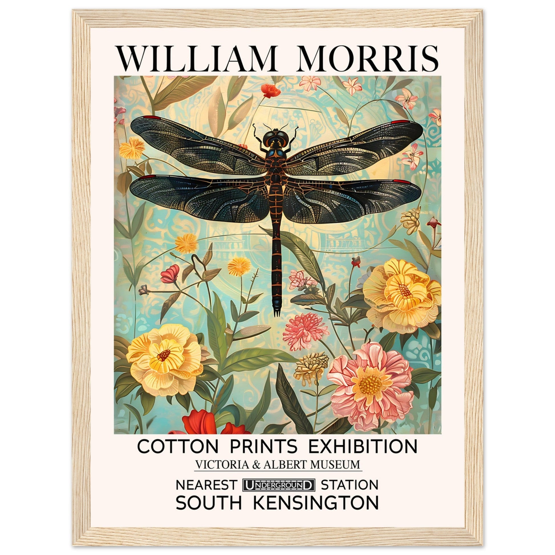 William Morris Framed Print - The Dragonfly, Floral Background, Framed Art print, yellow, #illieeart