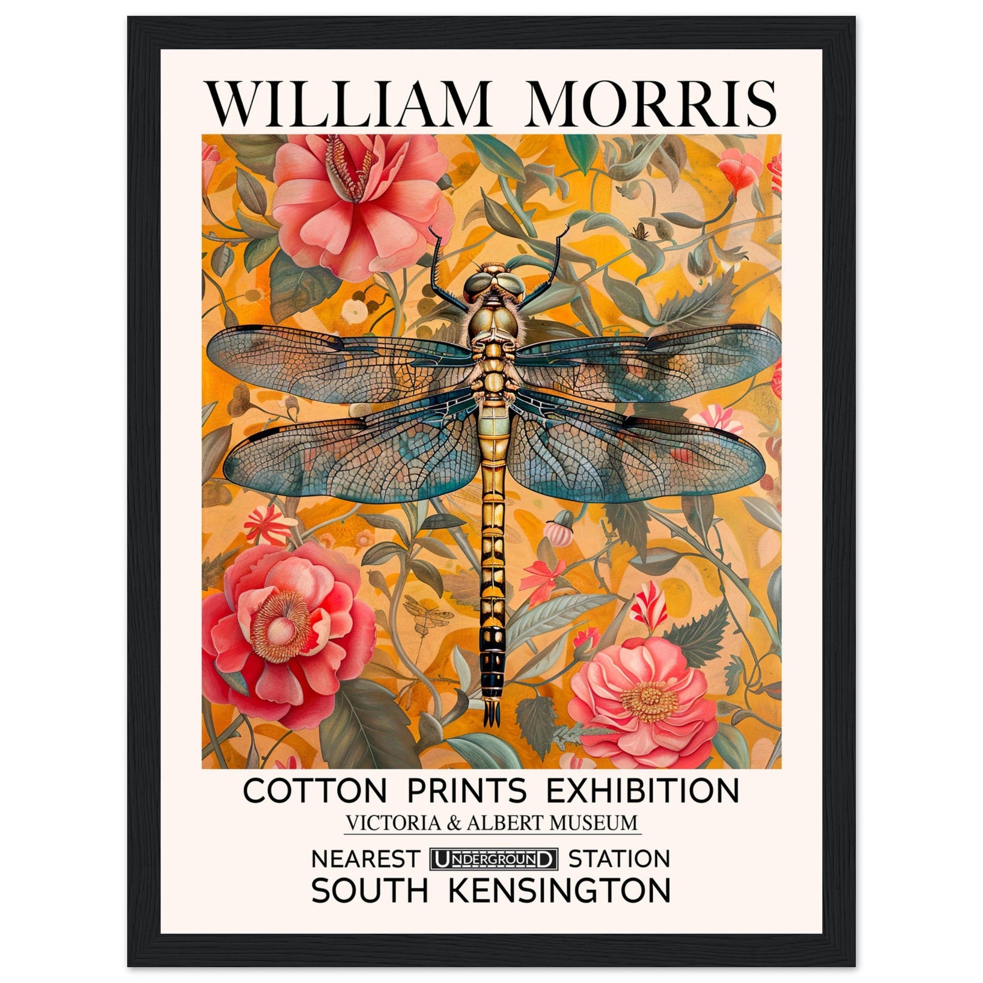 William Morris Framed Print - The Dragonfly, Floral Background, Framed Art print, yellow, #illieeart
