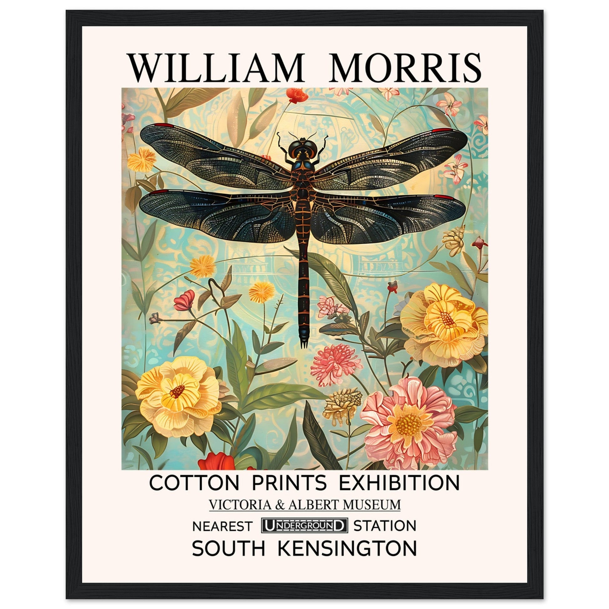 William Morris Framed Print - The Dragonfly, Floral Background, Framed Art print, yellow, #illieeart