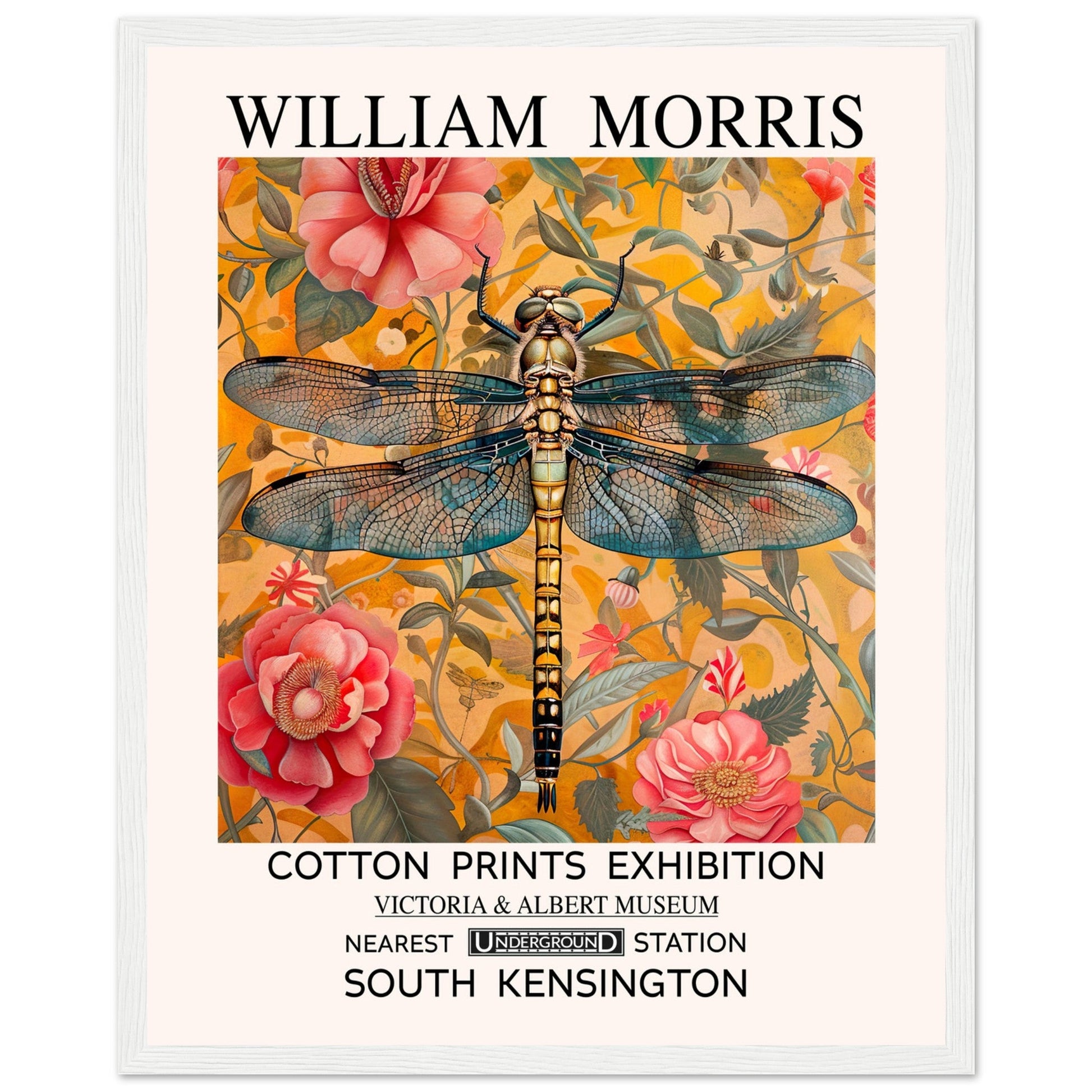 William Morris Framed Print - The Dragonfly, Floral Background, Framed Art print, yellow, #illieeart