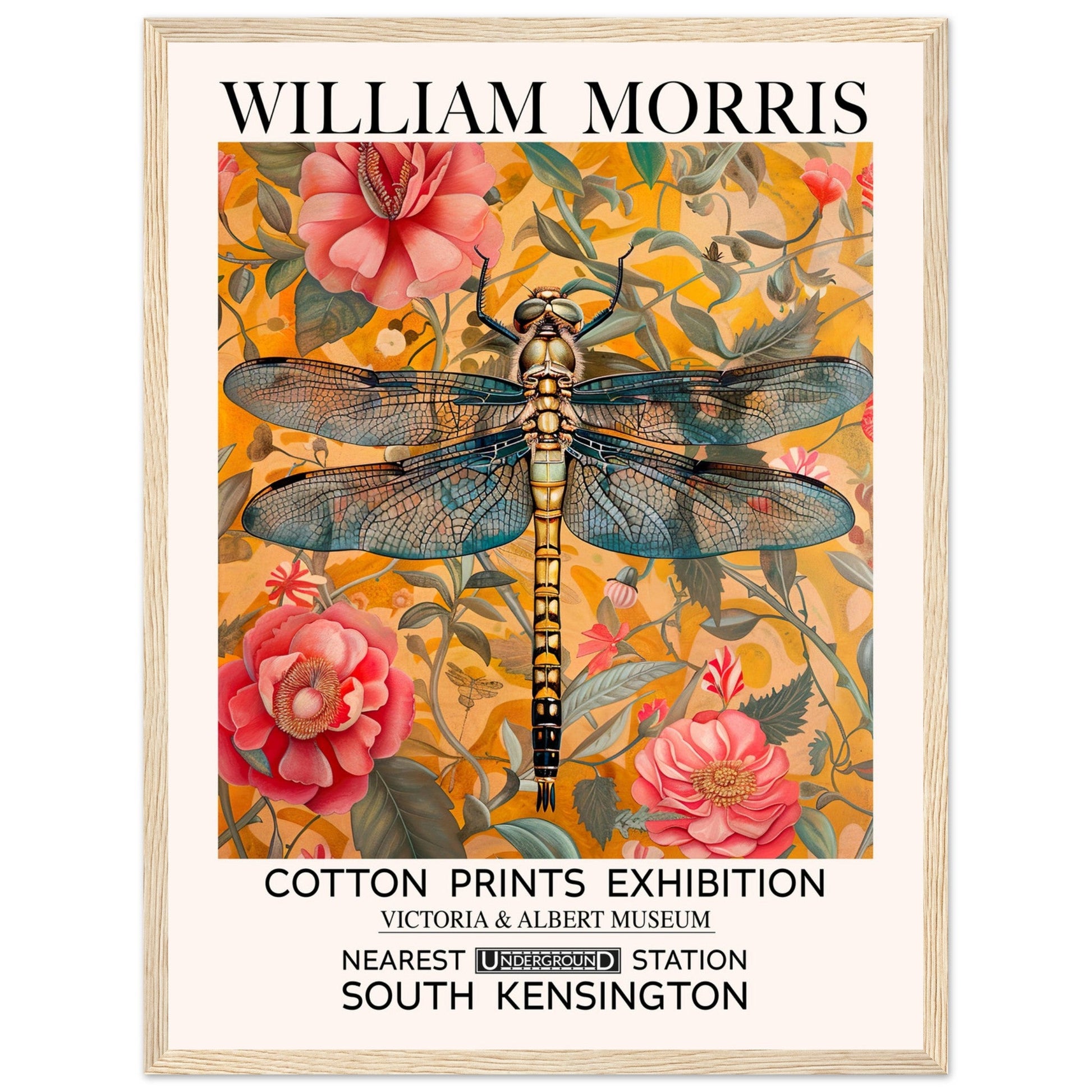 William Morris Framed Print - The Dragonfly, Floral Background, Framed Art print, yellow, #illieeart