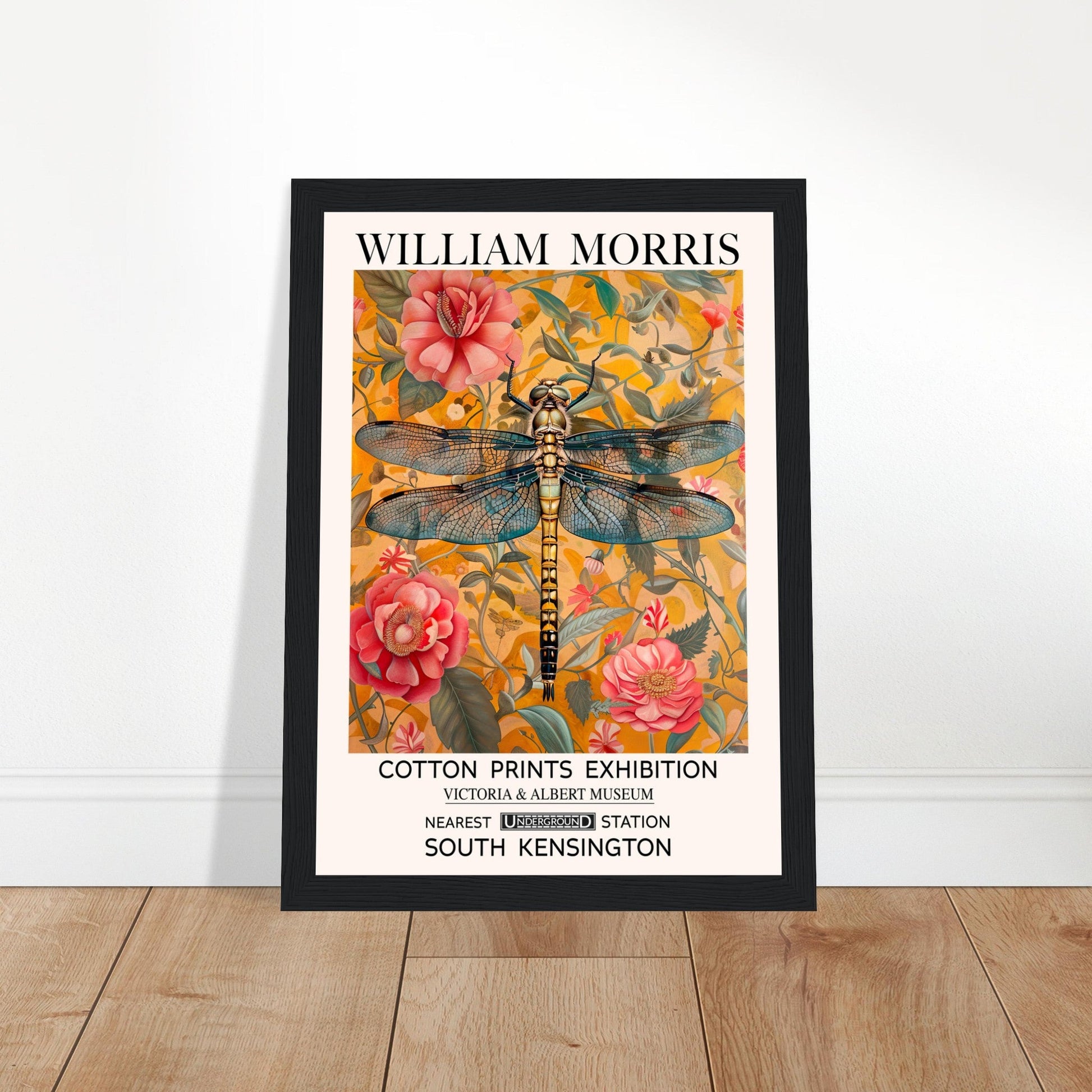 William Morris Framed Print - The Dragonfly, Floral Background, Framed Art print, yellow, #illieeart