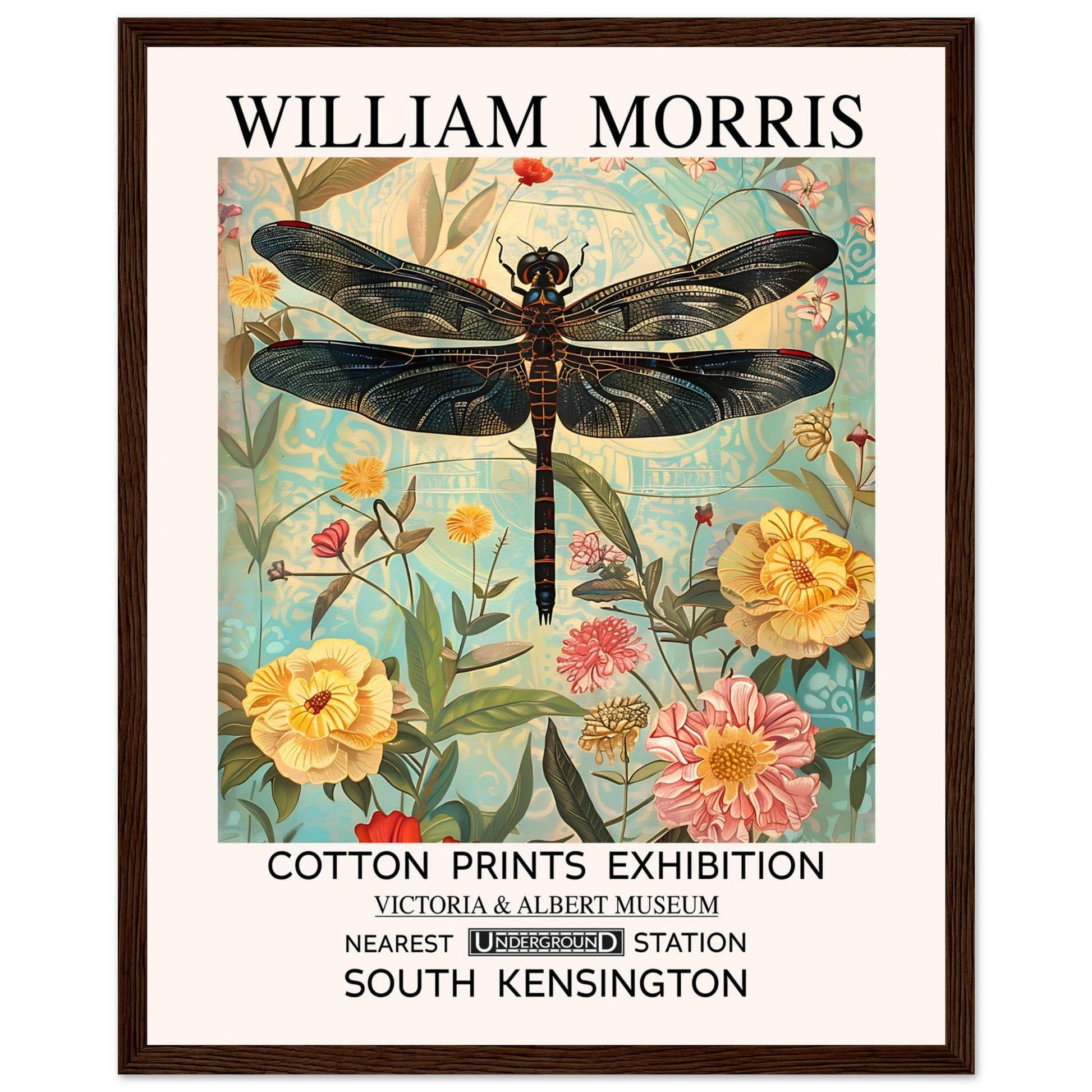 William Morris Framed Print - The Dragonfly, Floral Background, Framed Art print, yellow, #illieeart