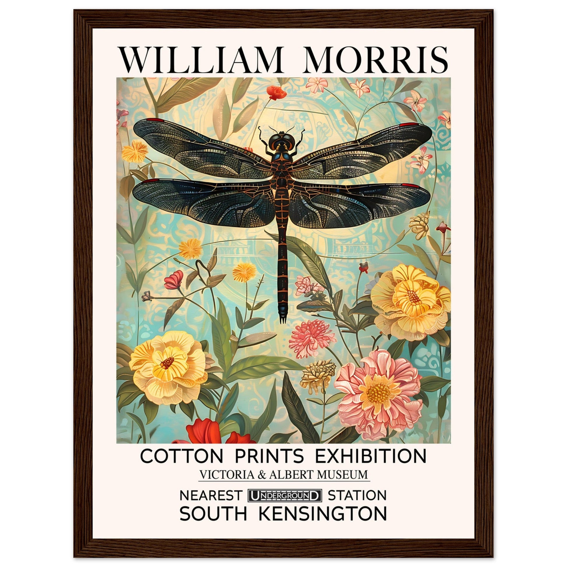 William Morris Framed Print - The Dragonfly, Floral Background, Framed Art print, yellow, #illieeart