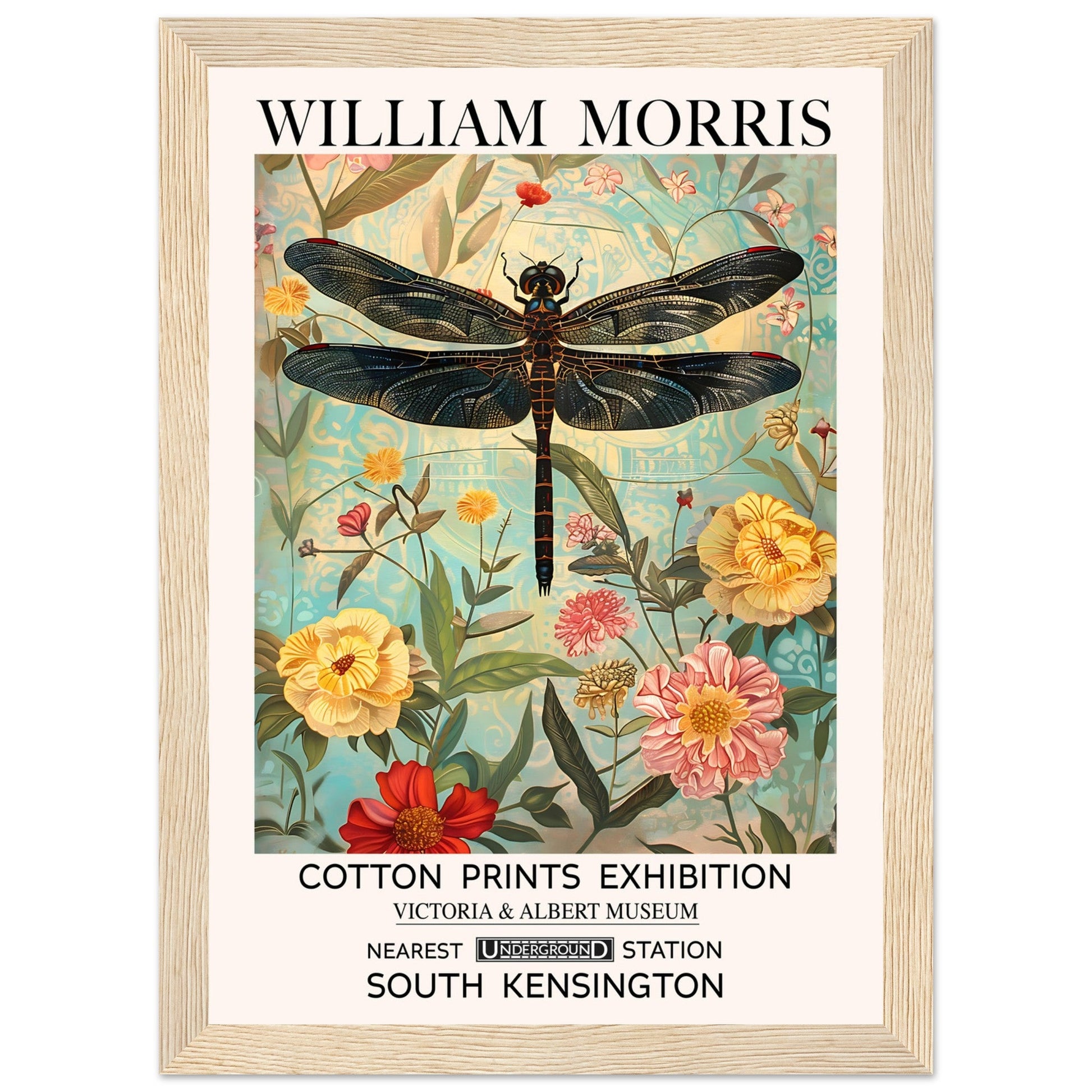 William Morris Framed Print - The Dragonfly, Floral Background, Framed Art print, yellow, #illieeart