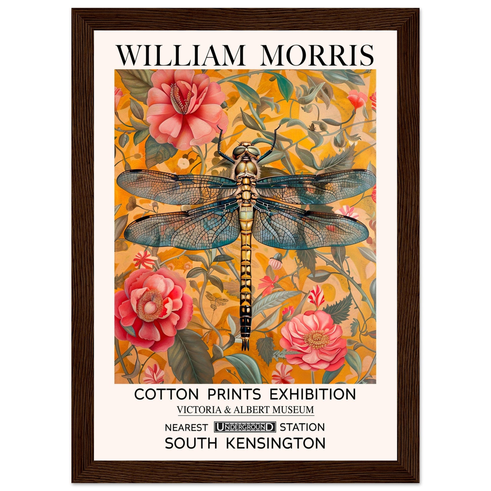 William Morris Framed Print - The Dragonfly, Floral Background, Framed Art print, yellow, #illieeart