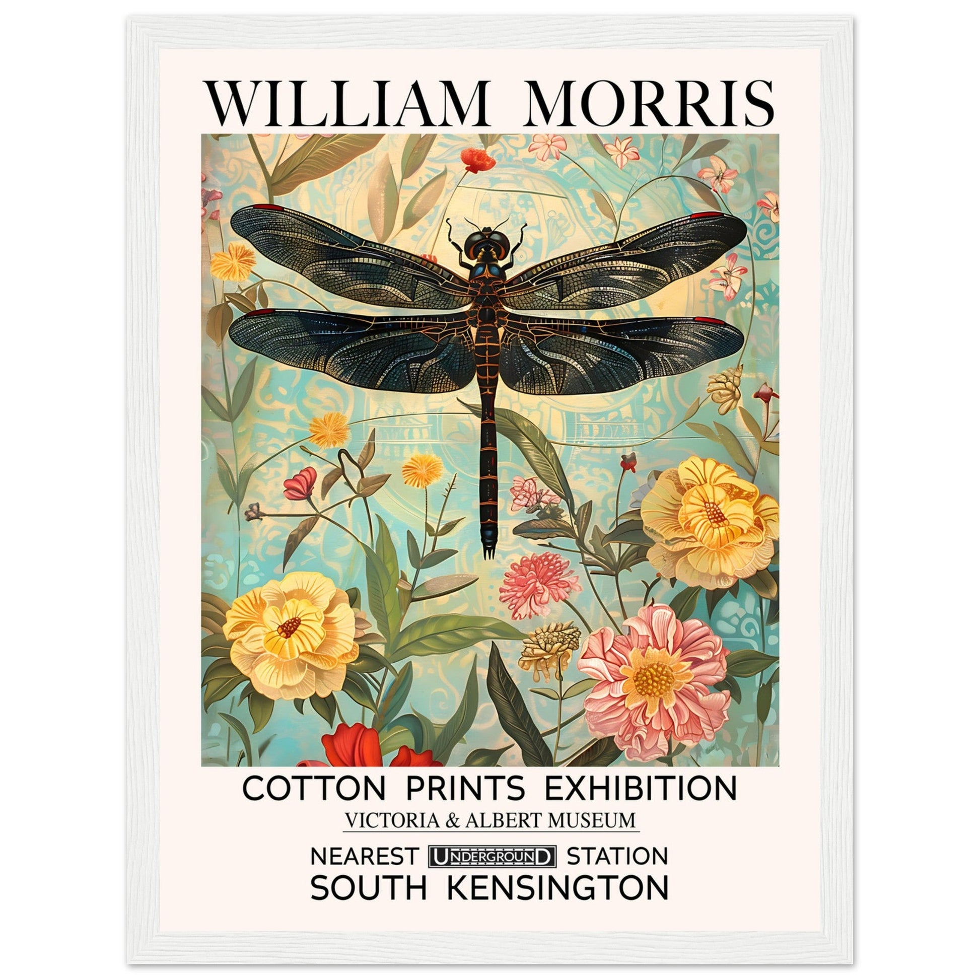 William Morris Framed Print - The Dragonfly, Floral Background, Framed Art print, yellow, #illieeart