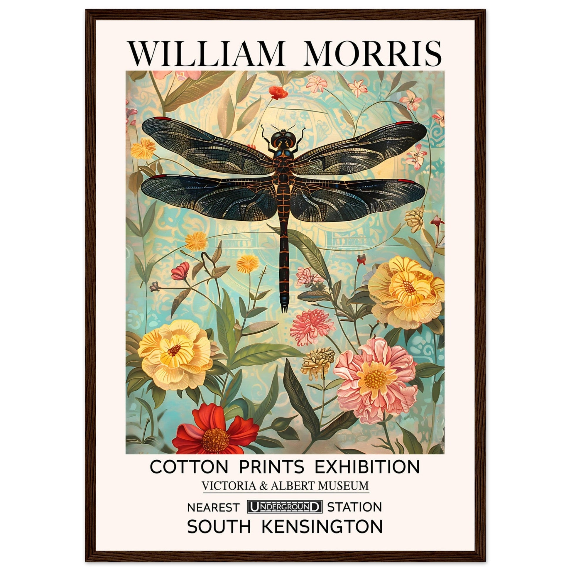 William Morris Framed Print - The Dragonfly, Floral Background, Framed Art print, yellow, #illieeart