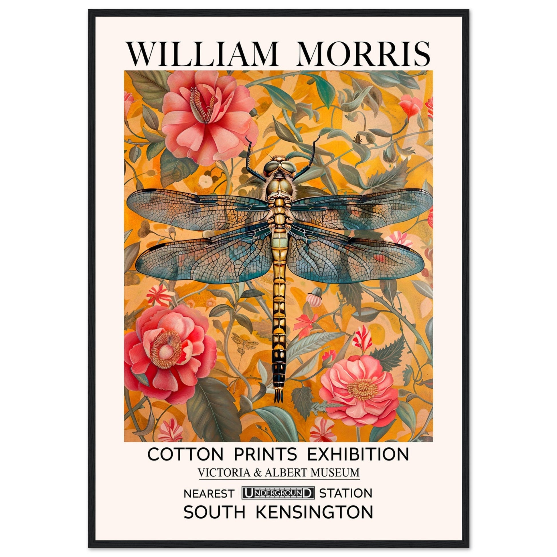William Morris Framed Print - The Dragonfly, Floral Background, Framed Art print, yellow, #illieeart