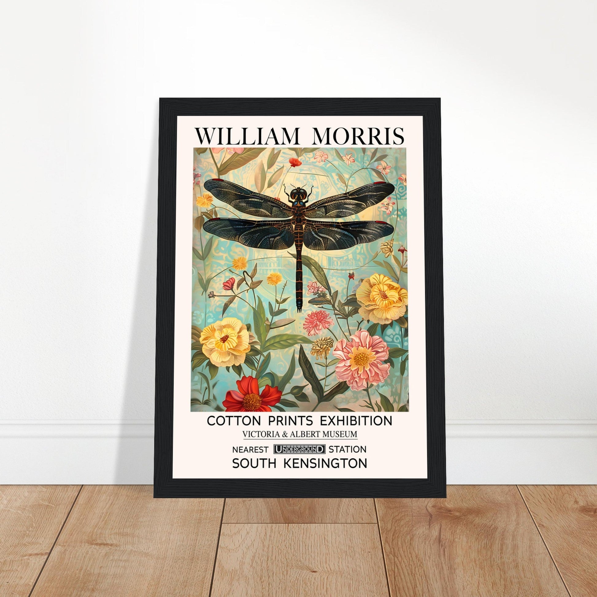William Morris Framed Print - The Dragonfly, Floral Background, Framed Art print, yellow, #illieeart