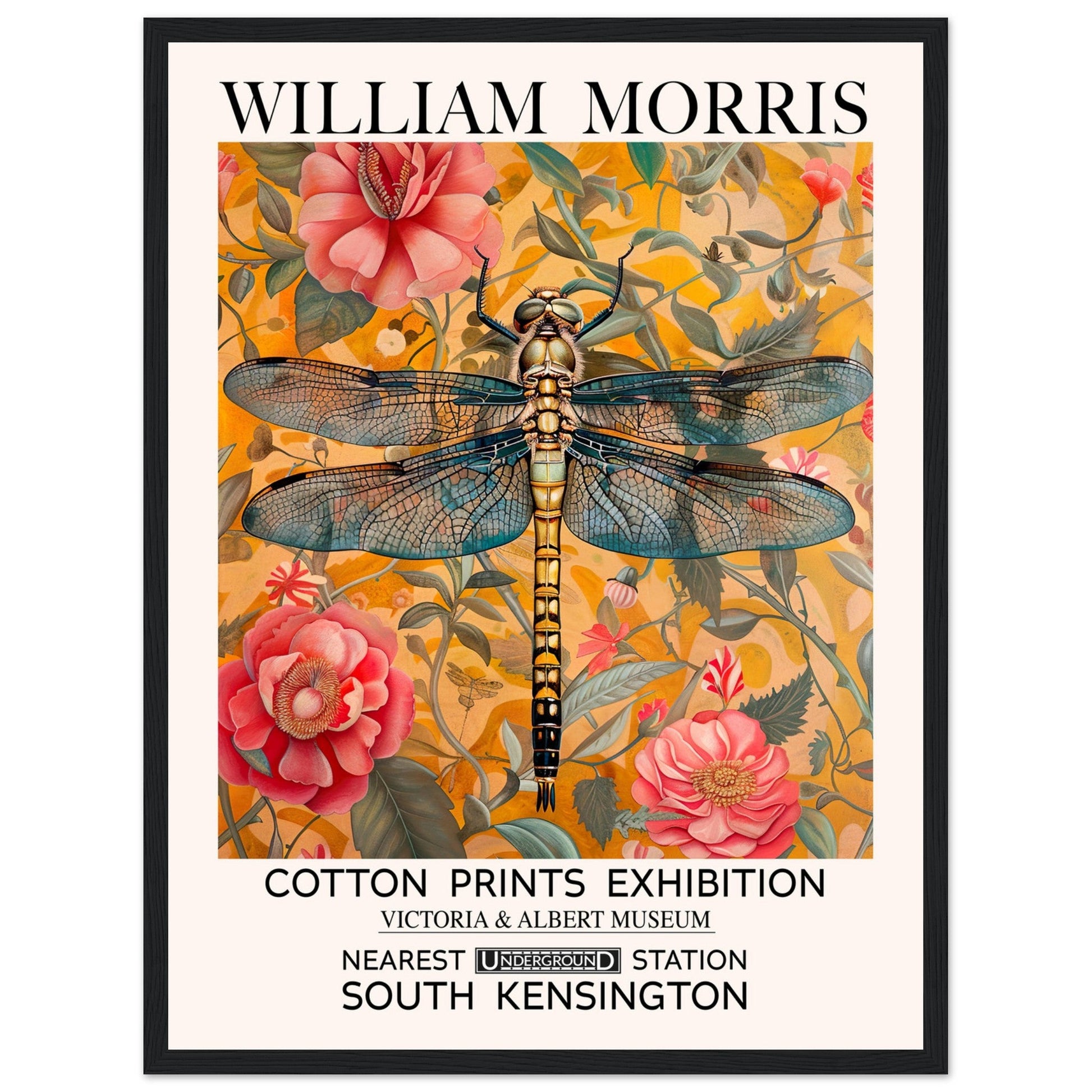 William Morris Framed Print - The Dragonfly, Floral Background, Framed Art print, yellow, #illieeart