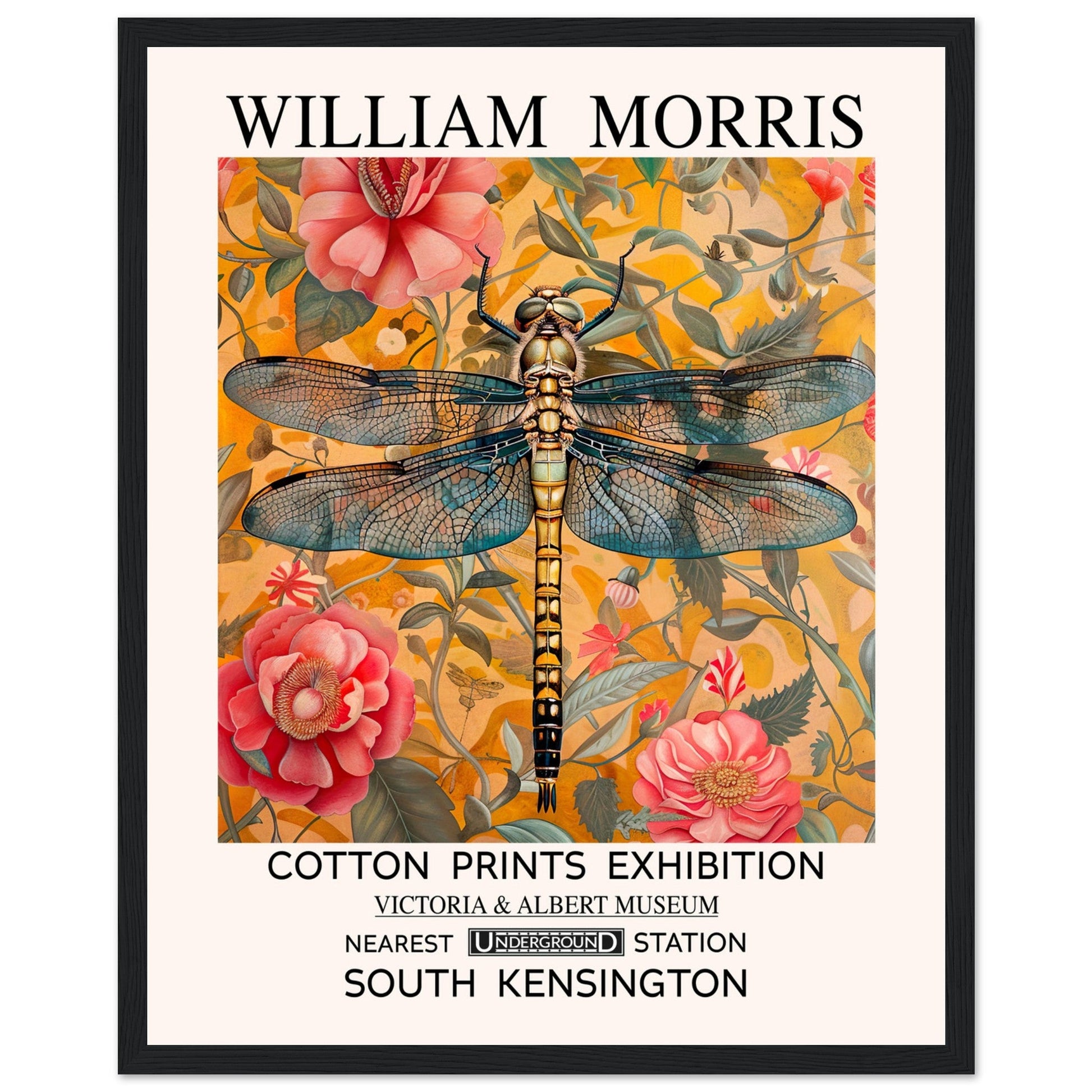 William Morris Framed Print - The Dragonfly, Floral Background, Framed Art print, yellow, #illieeart