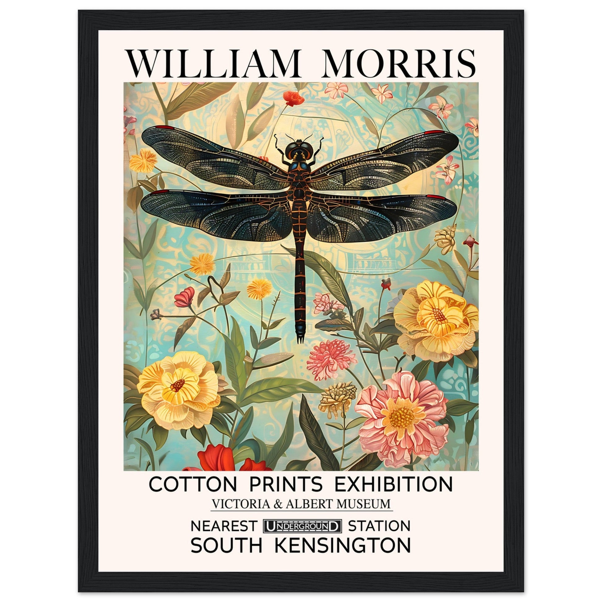 William Morris Framed Print - The Dragonfly, Floral Background, Framed Art print, yellow, #illieeart