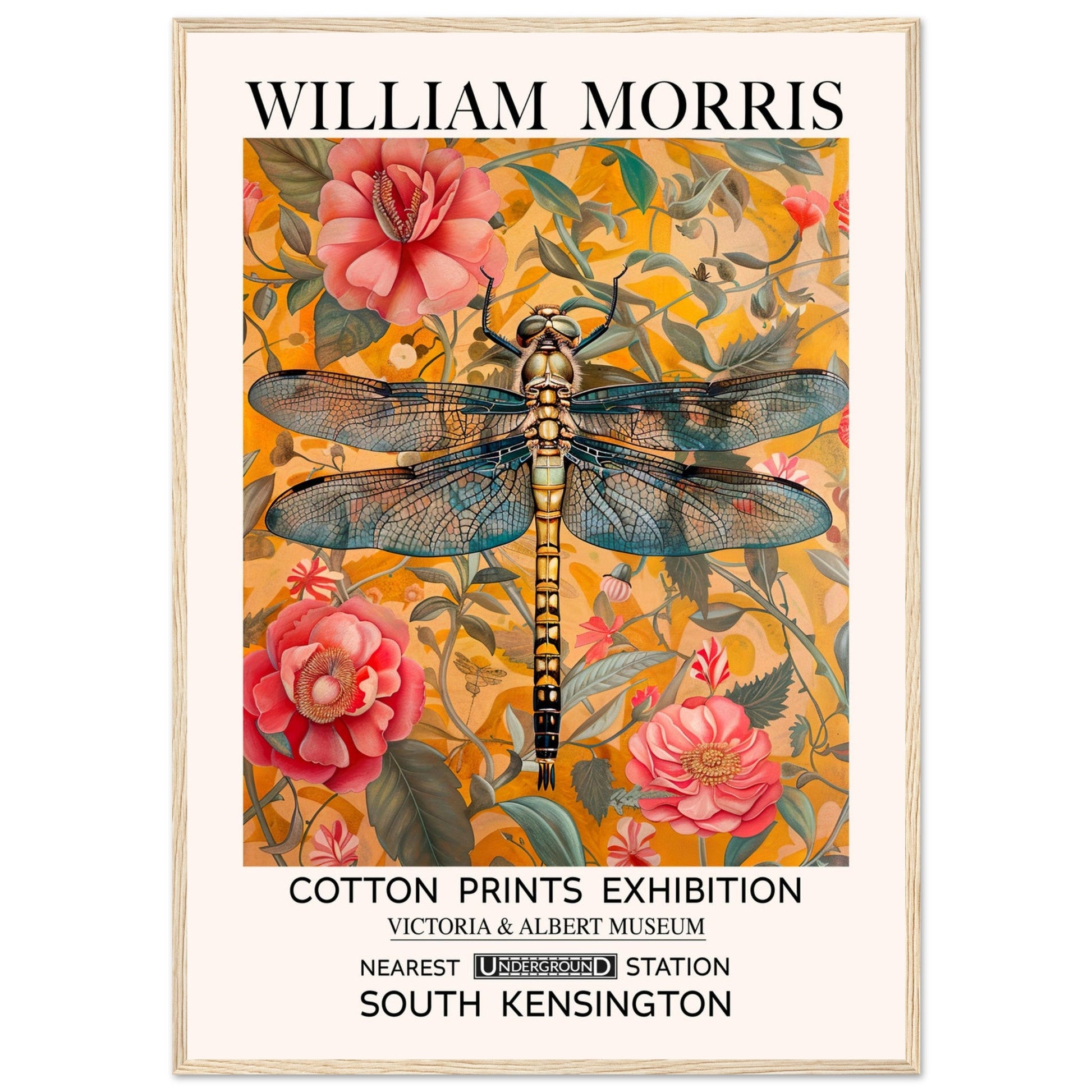 William Morris Framed Print - The Dragonfly, Floral Background, Framed Art print, yellow, #illieeart