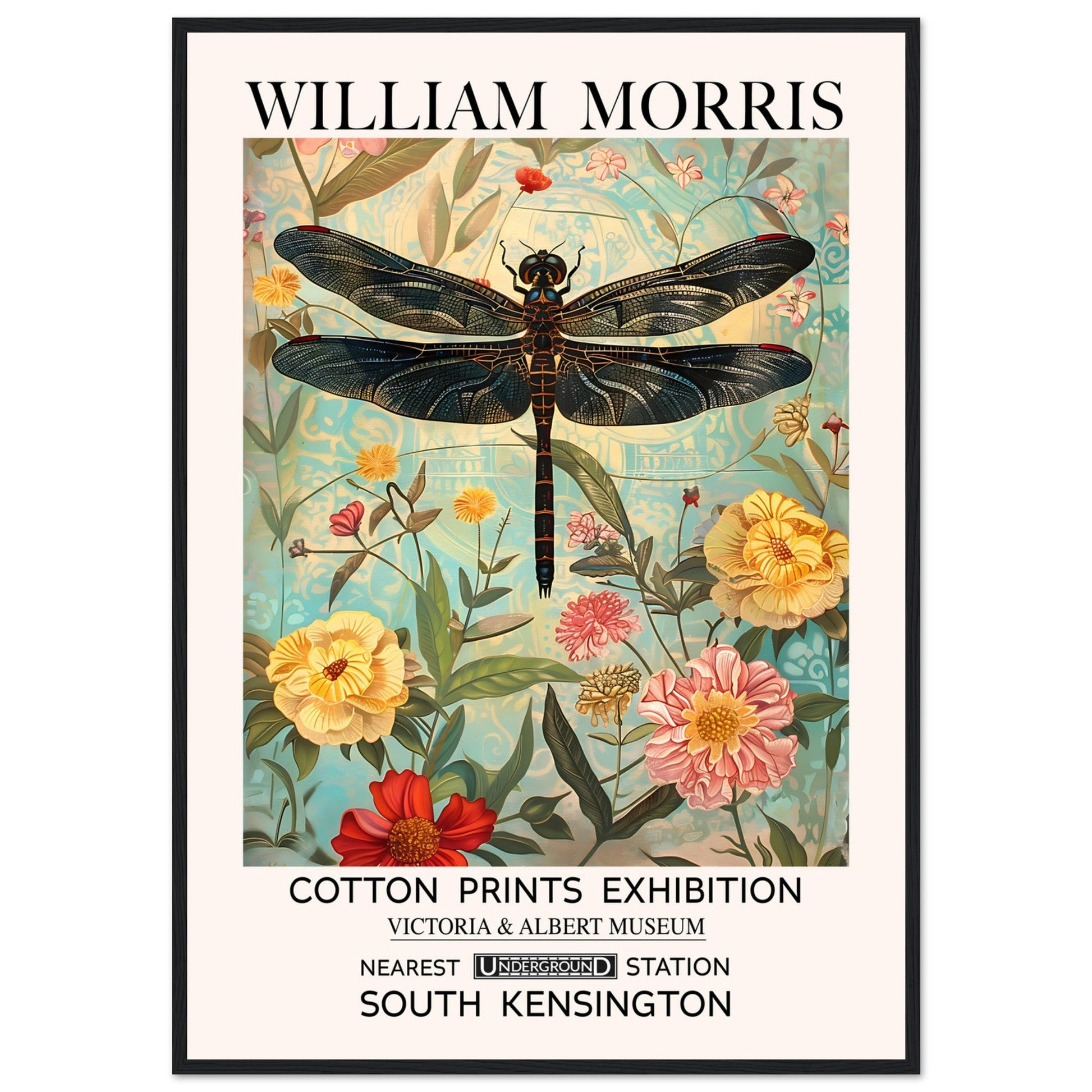 William Morris Framed Print - The Dragonfly, Floral Background, Framed Art print, yellow, #illieeart