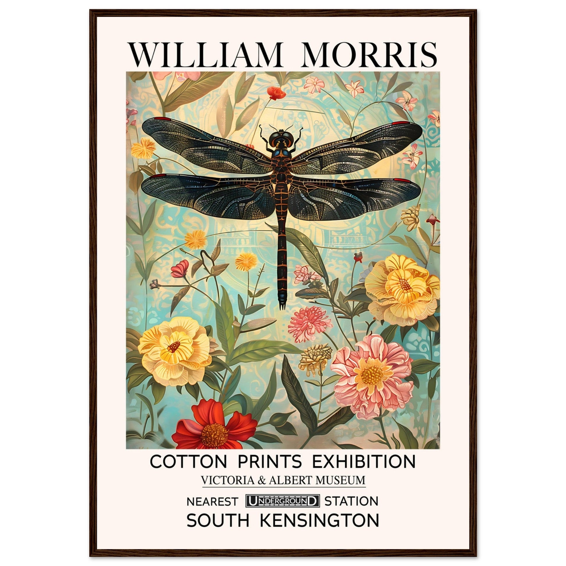 William Morris Framed Print - The Dragonfly, Floral Background, Framed Art print, yellow, #illieeart