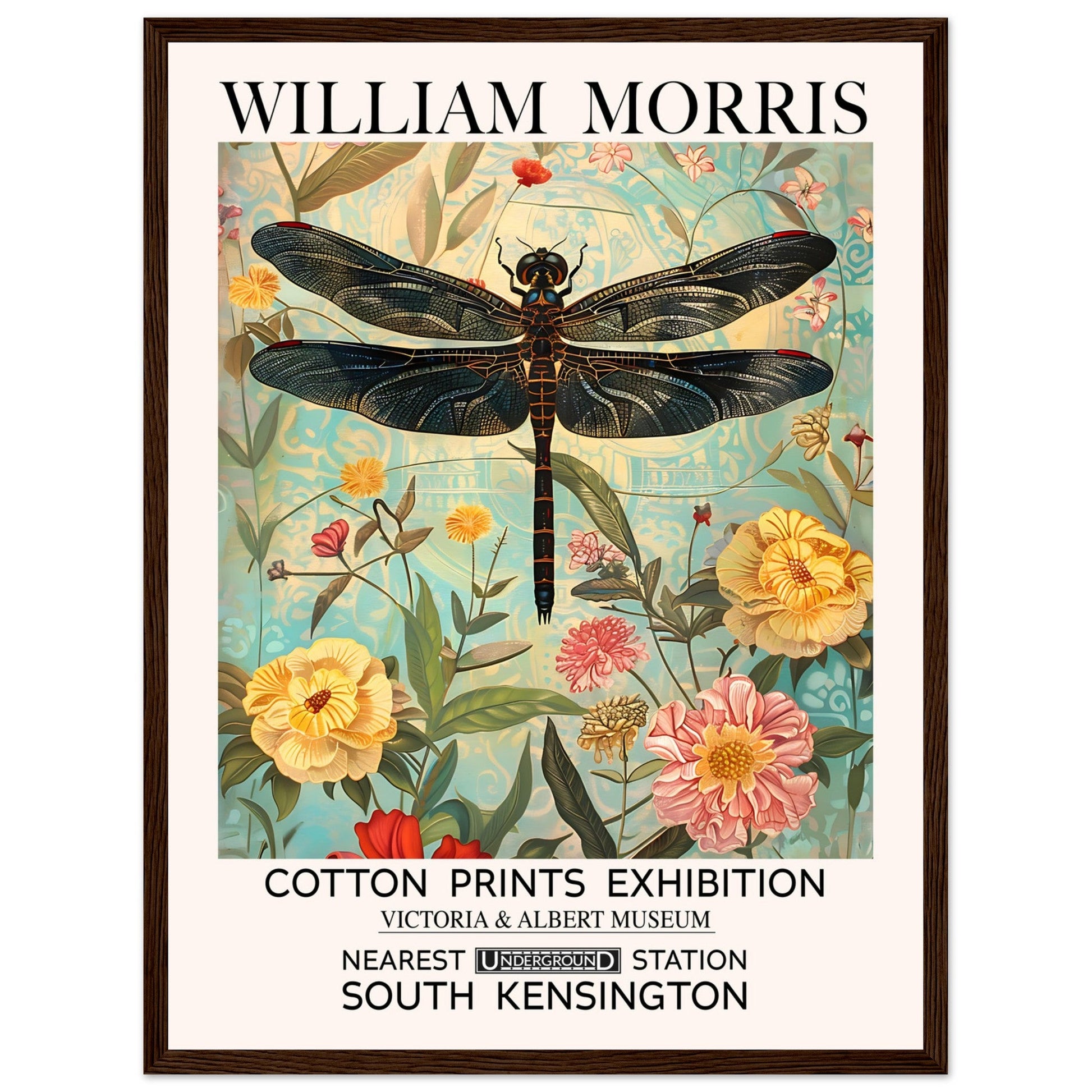 William Morris Framed Print - The Dragonfly, Floral Background, Framed Art print, yellow, #illieeart