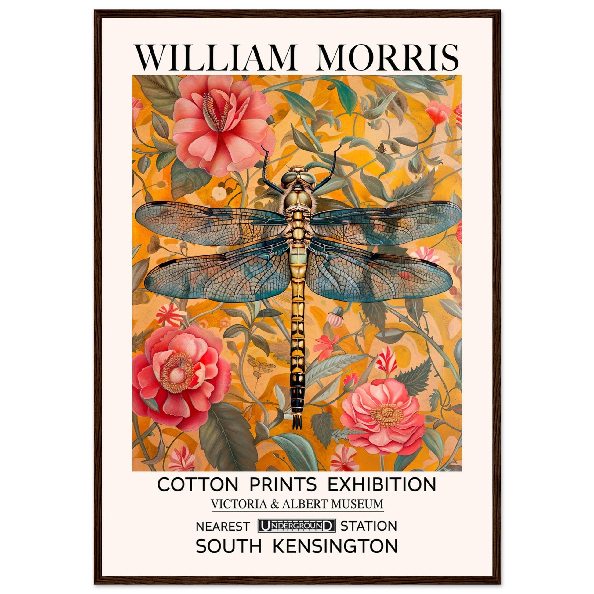William Morris Framed Print - The Dragonfly, Floral Background, Framed Art print, yellow, #illieeart