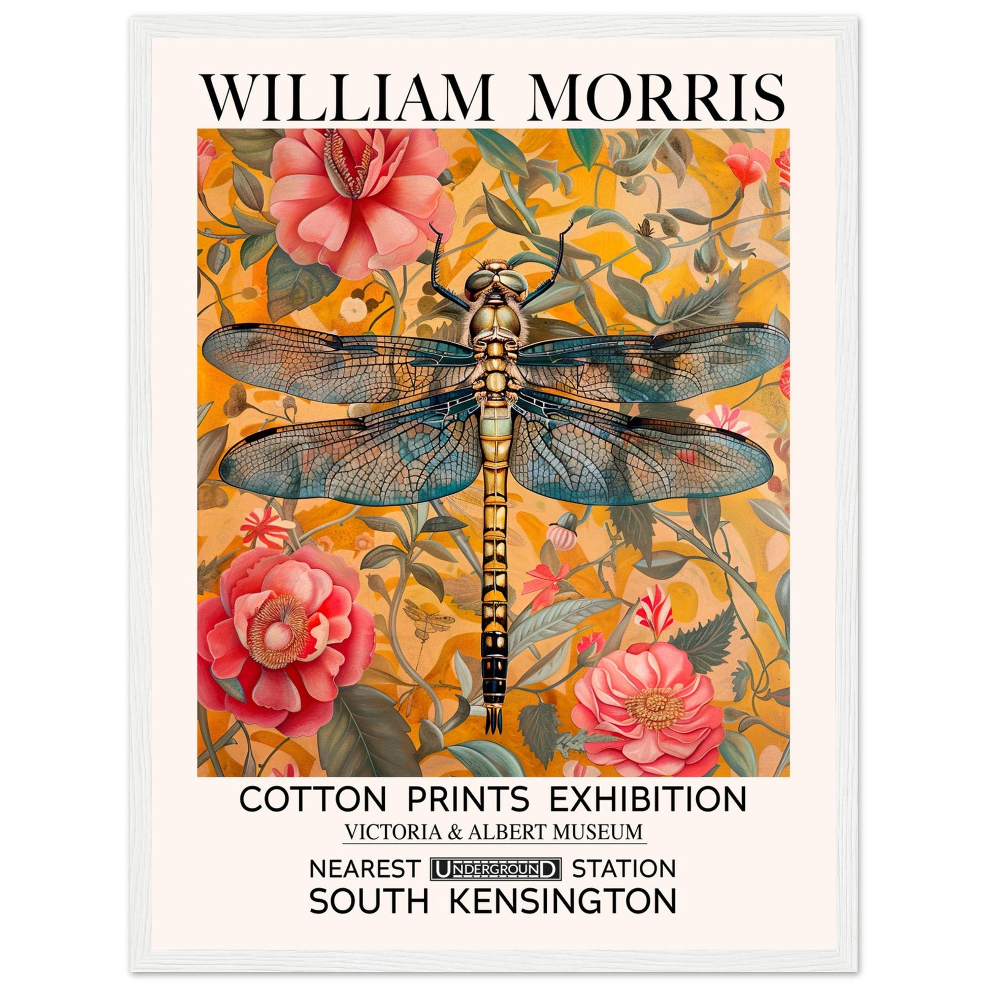 William Morris Framed Print - The Dragonfly, Floral Background, Framed Art print, yellow, #illieeart