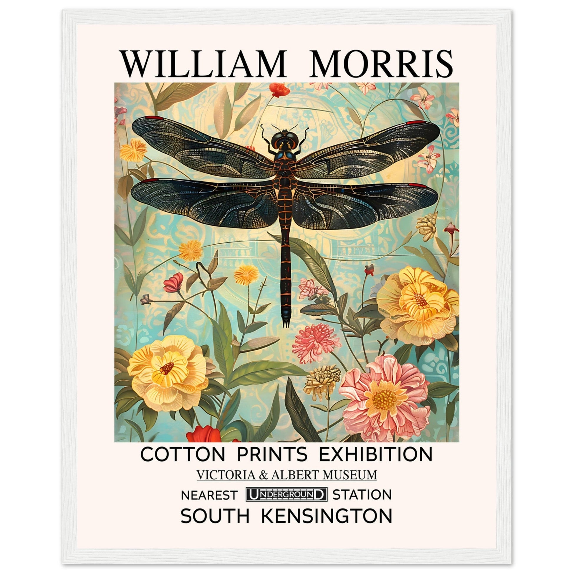 William Morris Framed Print - The Dragonfly, Floral Background, Framed Art print, yellow, #illieeart
