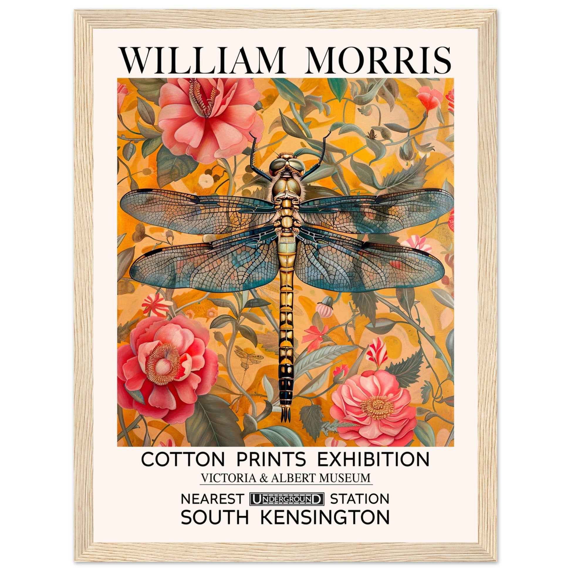 William Morris Framed Print - The Dragonfly, Floral Background, Framed Art print, yellow, #illieeart