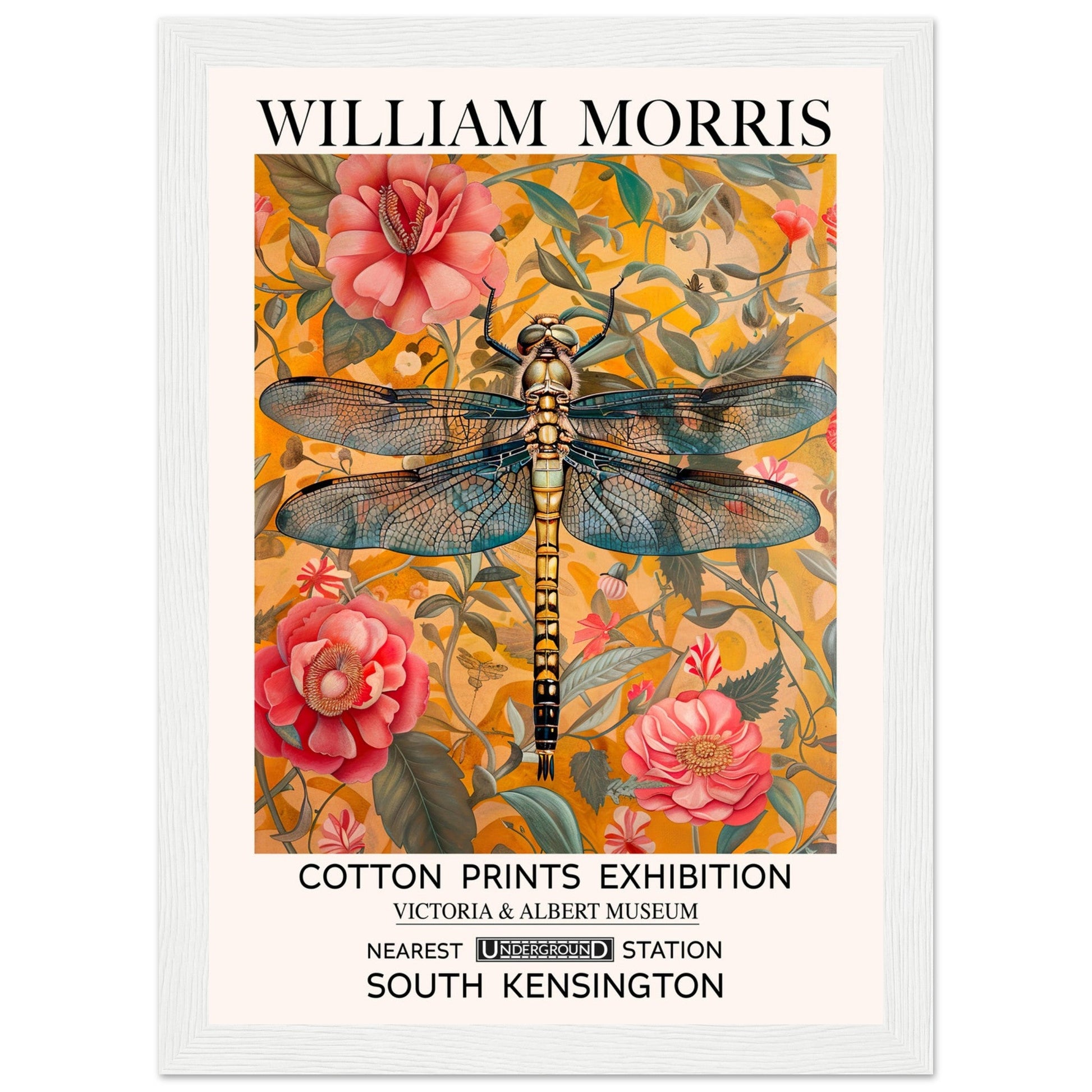 William Morris Framed Print - The Dragonfly, Floral Background, Framed Art print, yellow, #illieeart