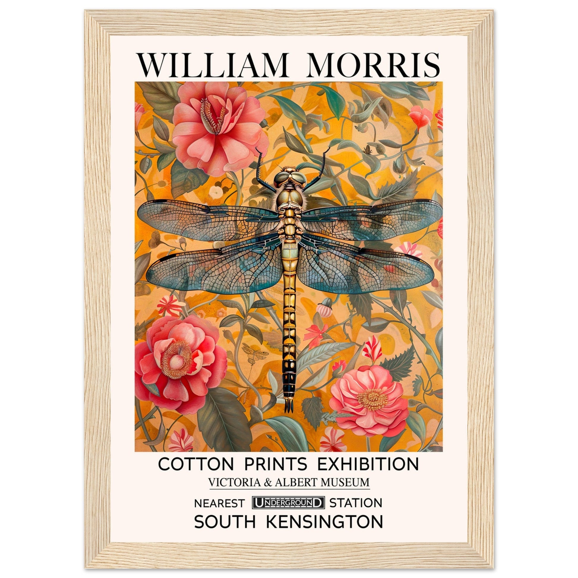 William Morris Framed Print - The Dragonfly, Floral Background, Framed Art print, yellow, #illieeart