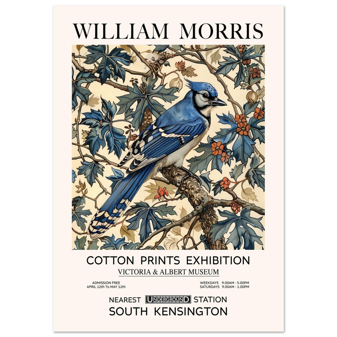 Blue Jay - William Morris Art Print, Art, Arts & Crafts, Blue, #illieeart