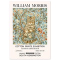 William Morris Style Tabby cat and flower Print Portrait, for living room bed room gift for cat lovers, Blue and Pink Print