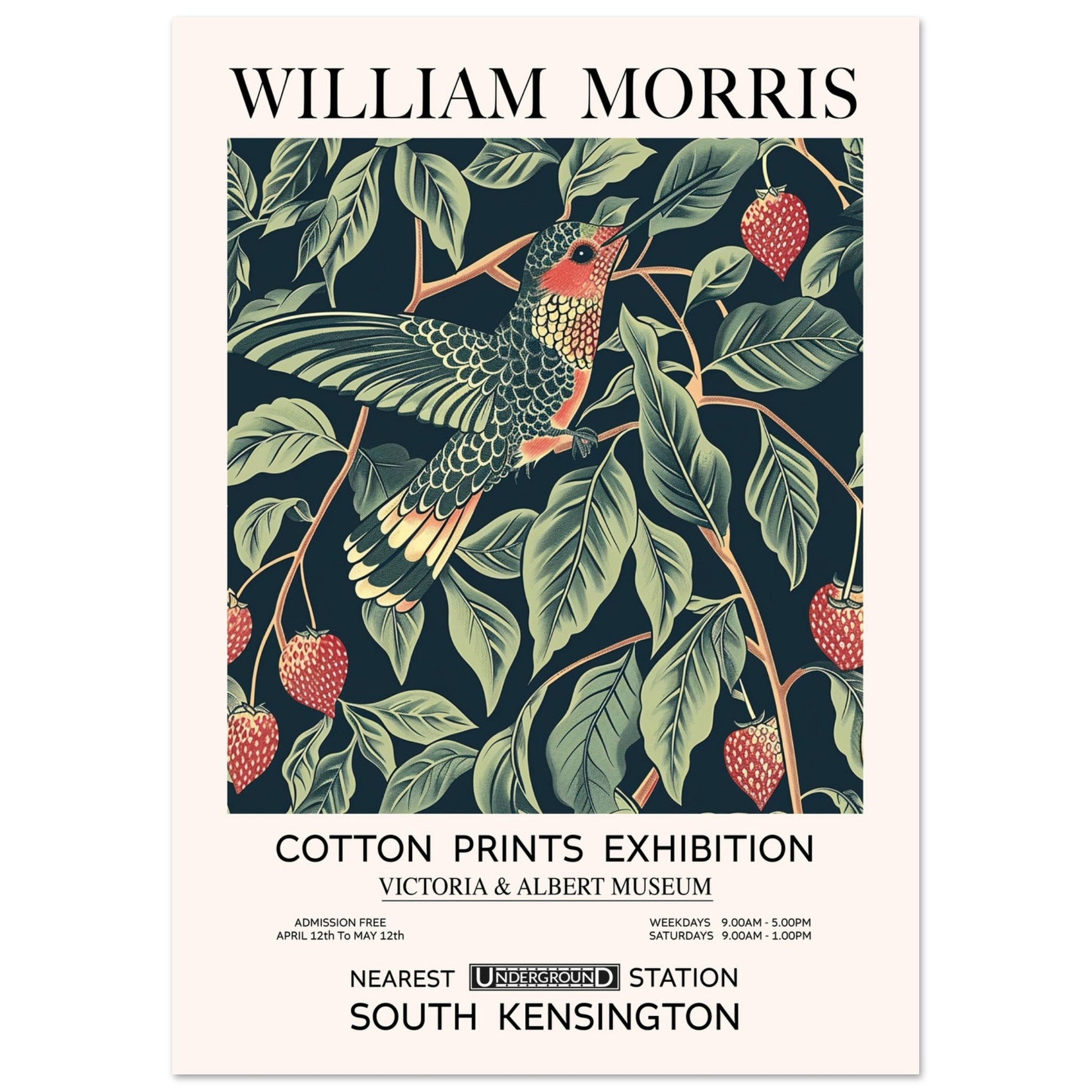 The Humming Bird - William Morris, Hummingbird print, vintage floral art print, William Morris patterns., #illieeart
