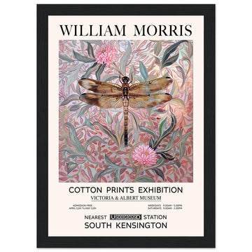 William Morris - Pink Daisies And Dragonfly - Framed Print, Art Nouveau, Floral Background, , #illieeart