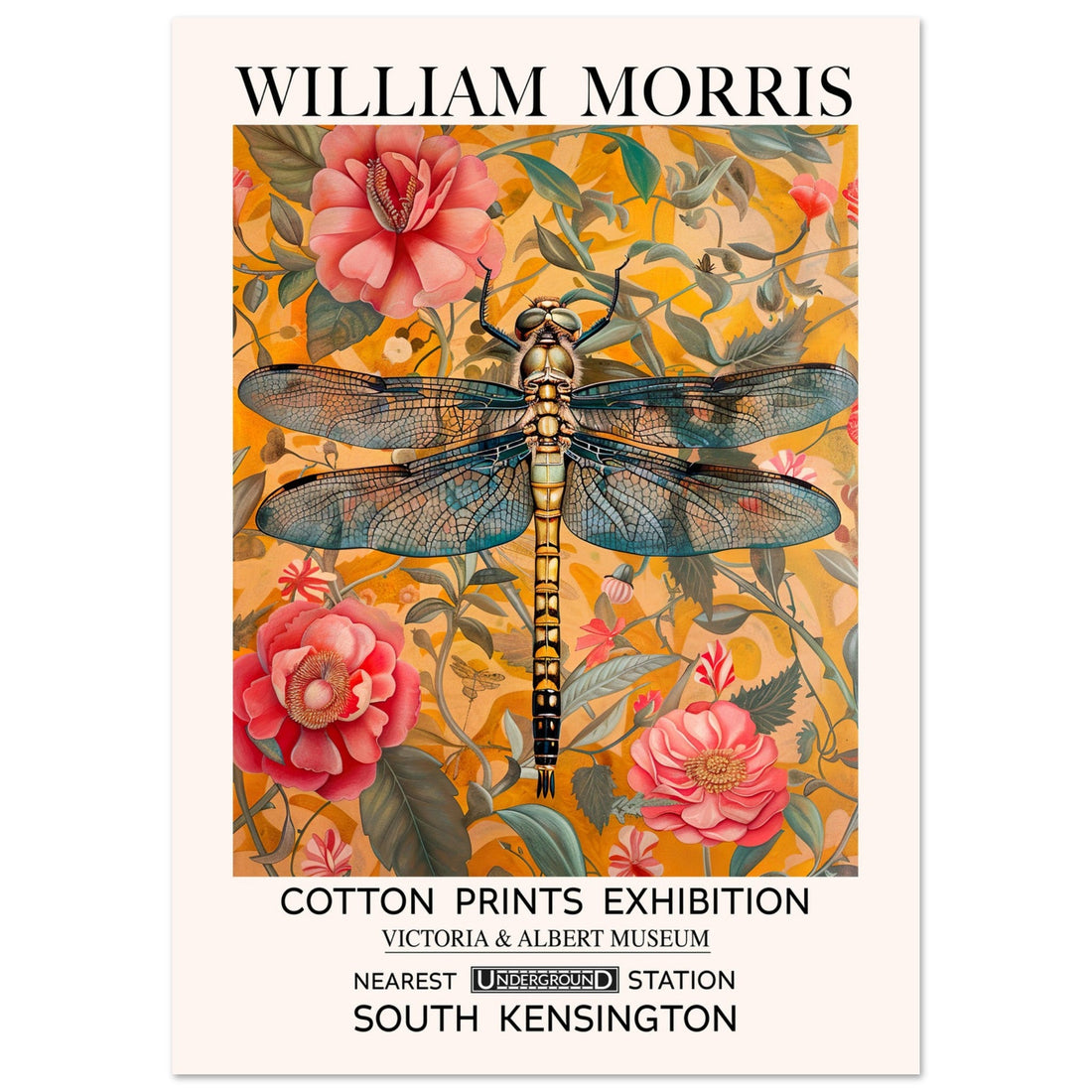 William Morris Print - The Dragonfly, Floral Background, yellow, , #illieeart