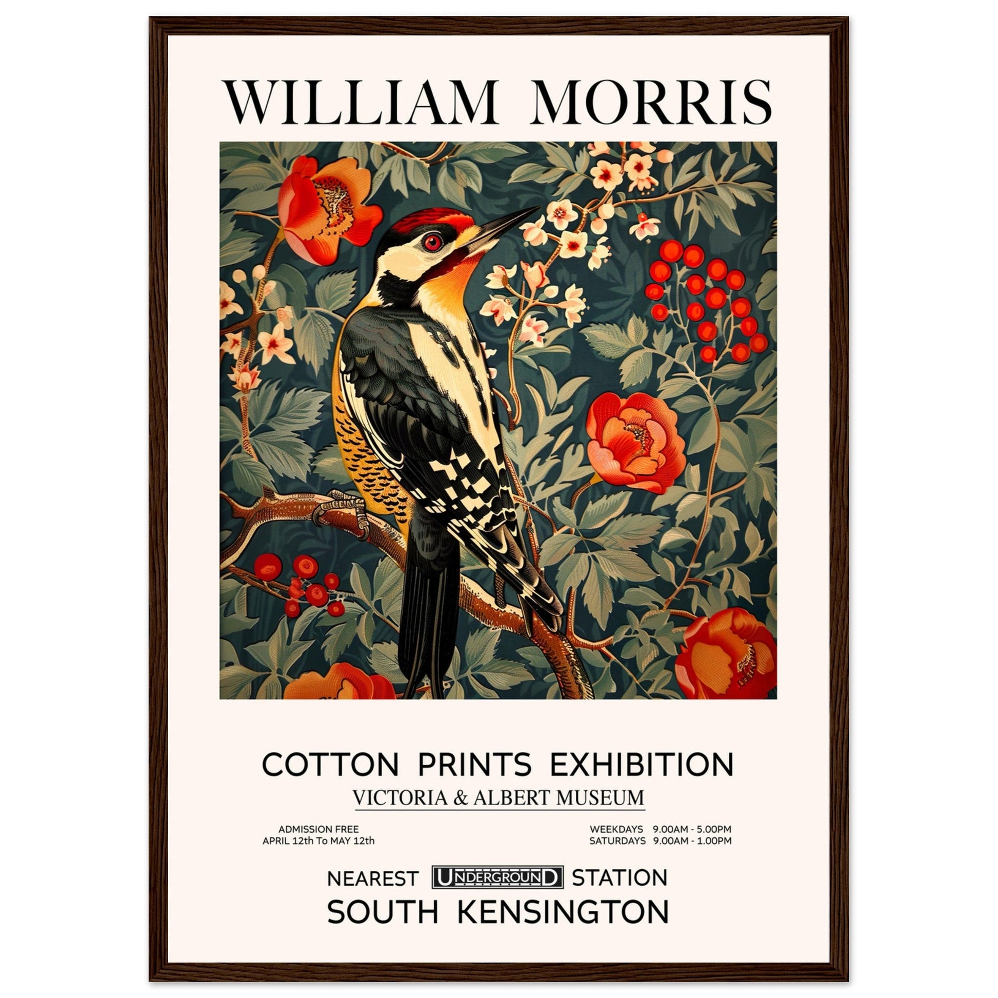 William Morris - Woodpecker - Framed Print, Art Nouveau, Floral Background, , #illieeart