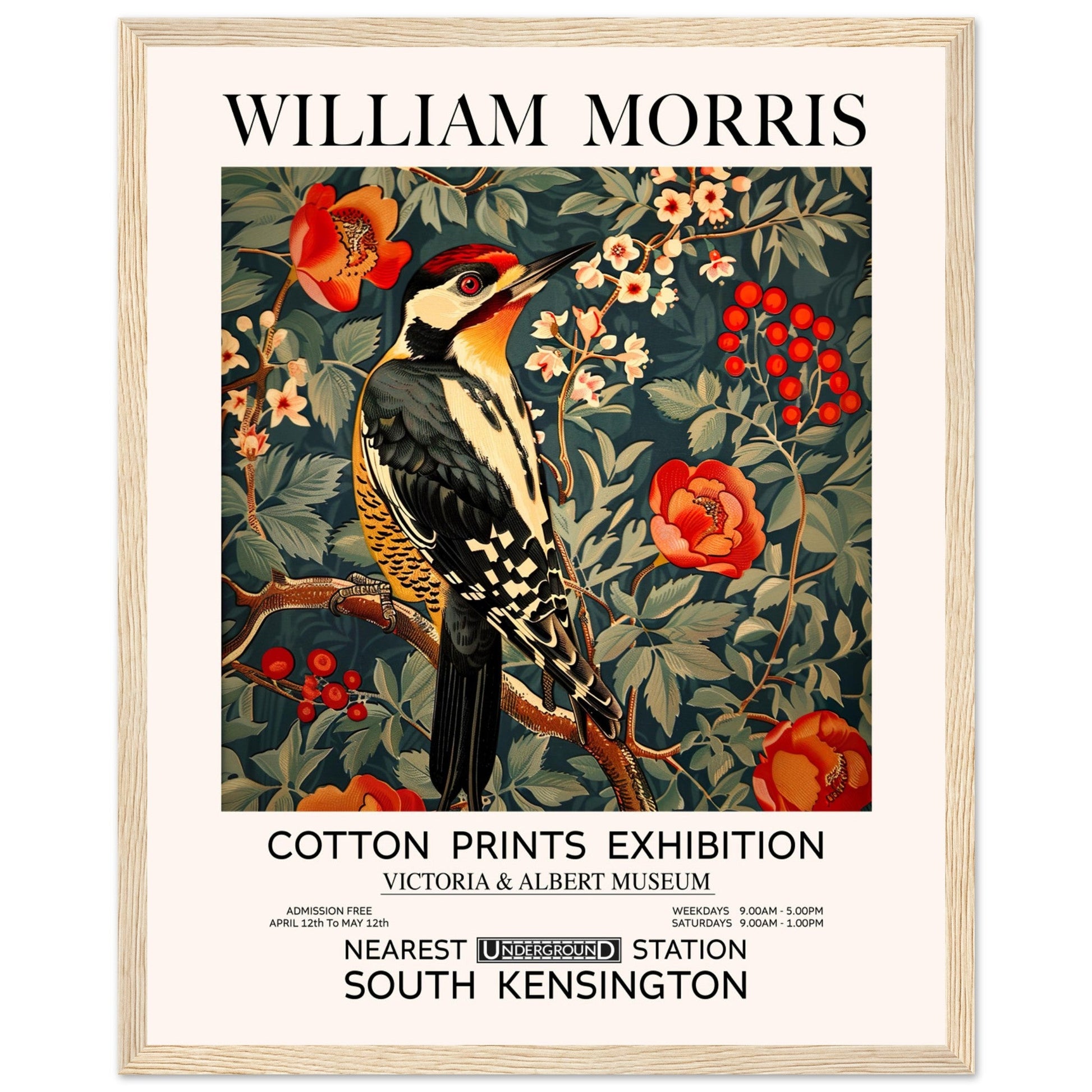 William Morris - Woodpecker - Framed Print, Art Nouveau, Floral Background, , #illieeart