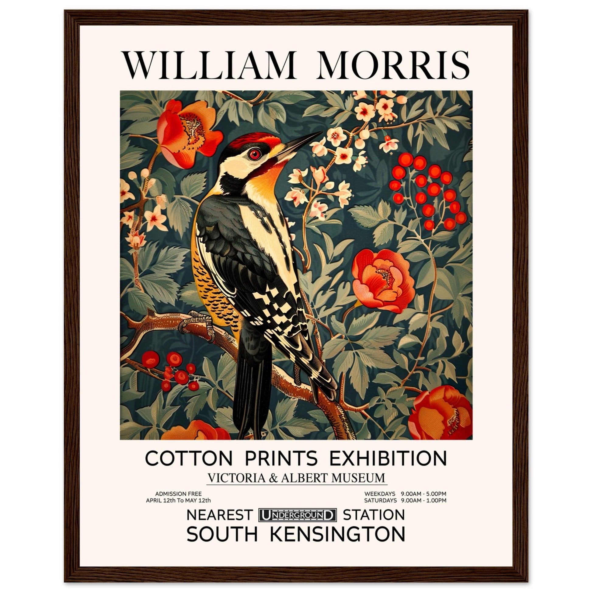 William Morris - Woodpecker - Framed Print, Art Nouveau, Floral Background, , #illieeart