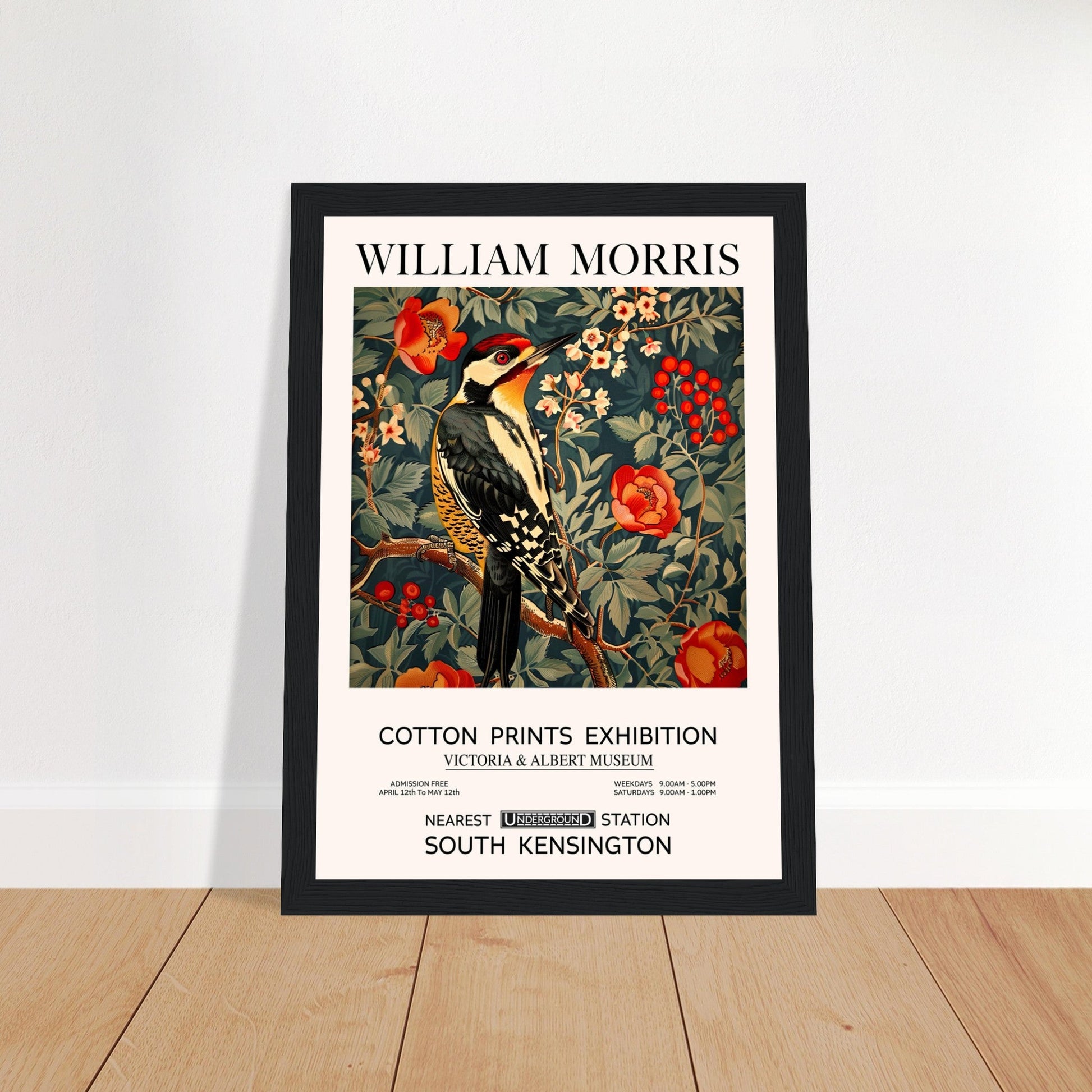 William Morris - Woodpecker - Framed Print, Art Nouveau, Floral Background, , #illieeart