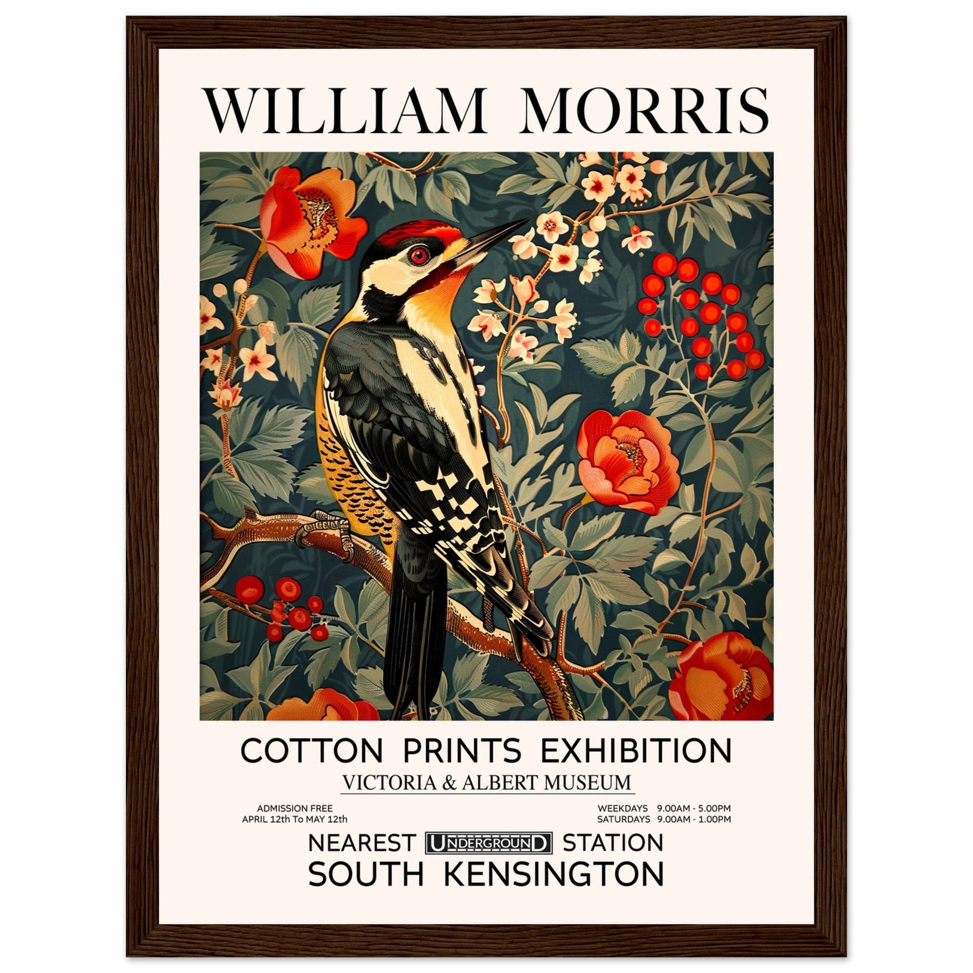 William Morris - Woodpecker - Framed Print, Art Nouveau, Floral Background, , #illieeart