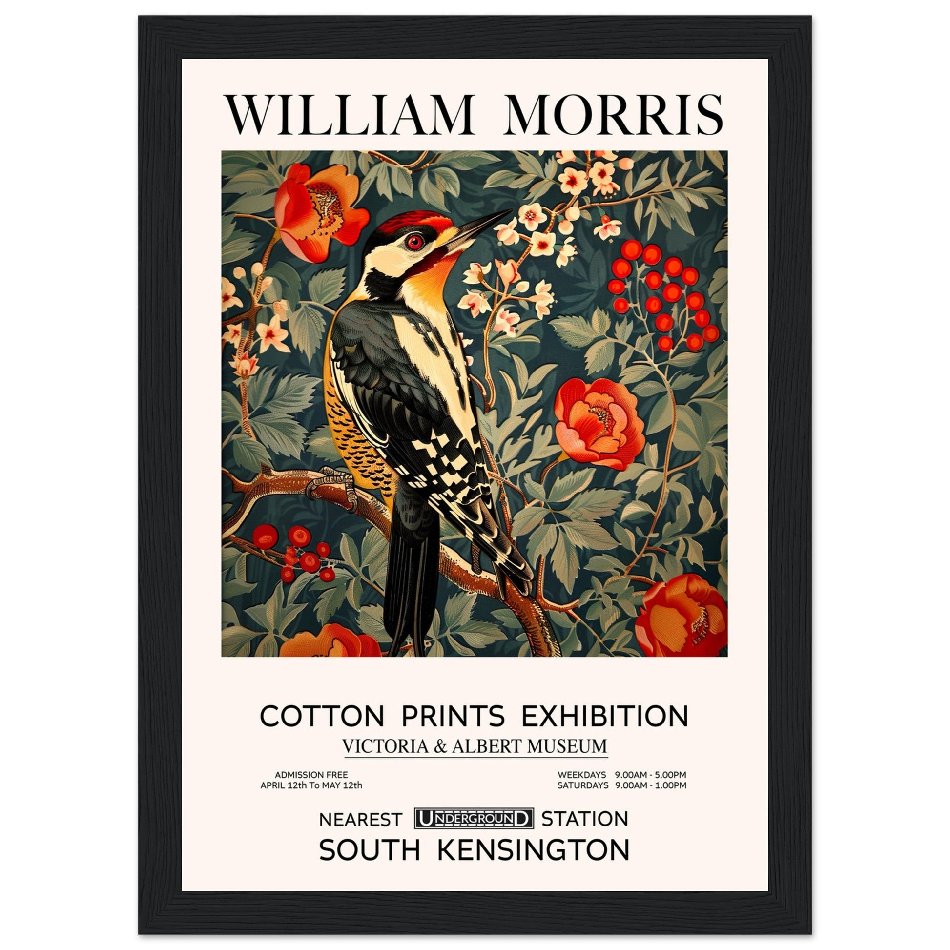 William Morris - Woodpecker - Framed Print, Art Nouveau, Floral Background, , #illieeart