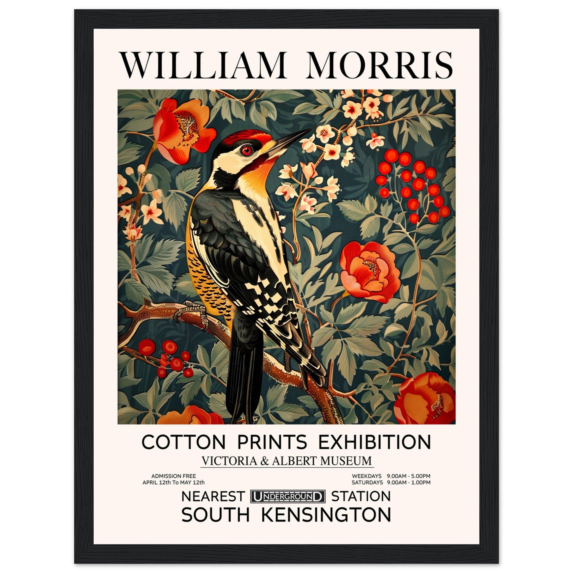 William Morris - Woodpecker - Framed Print, Art Nouveau, Floral Background, , #illieeart